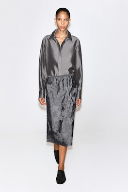 EMBROIDERED SHEER COLUMN SKIRT — HEATHER 1