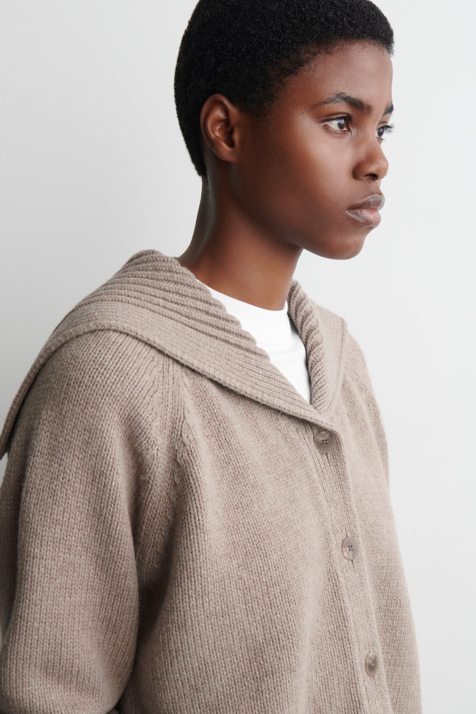 CARDIGAN À COL MARIN EN LAINE - BEIGE/BRUN FONCÉ - 3
