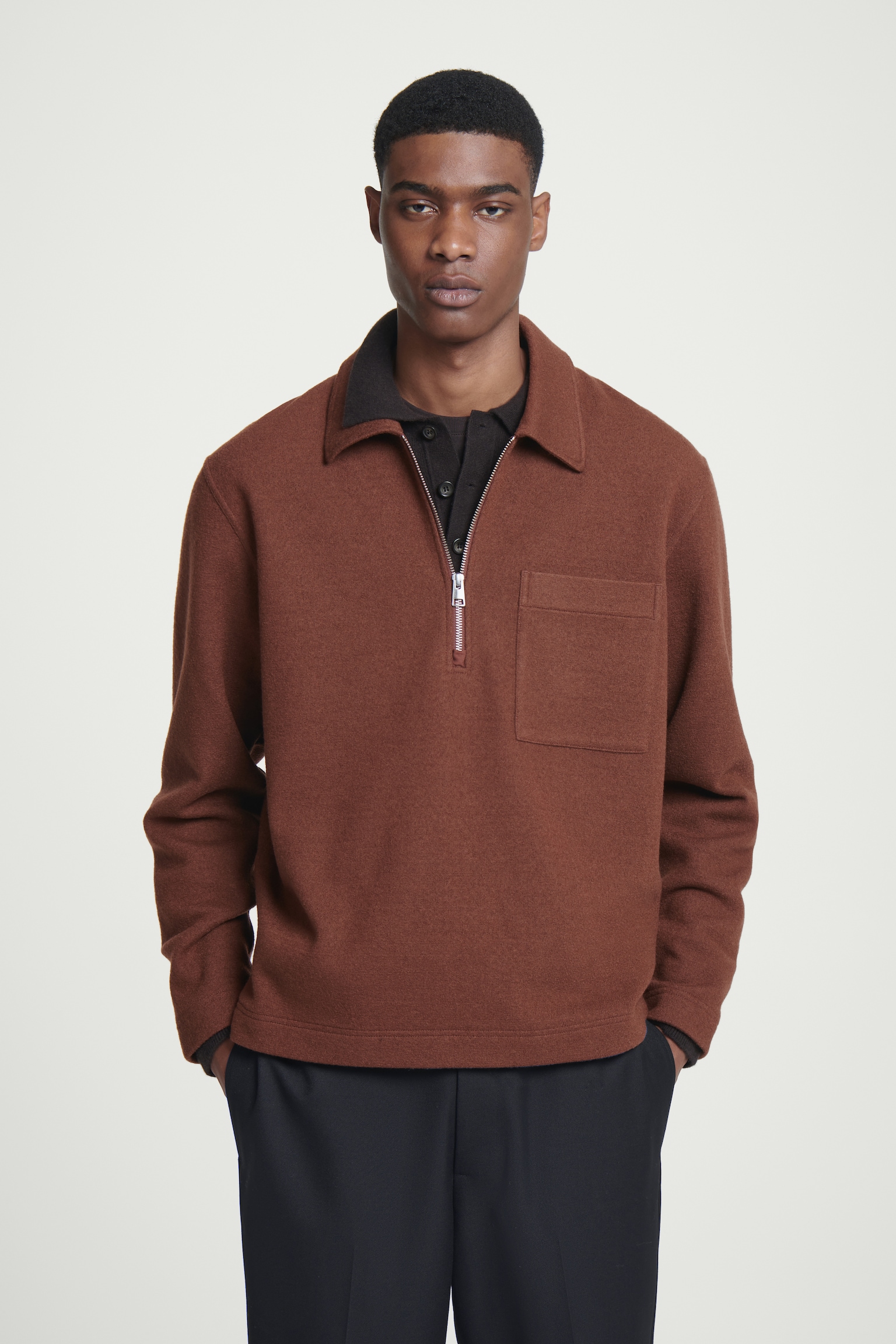 HALF-ZIP BOILED-WOOL JUMPER - RUST