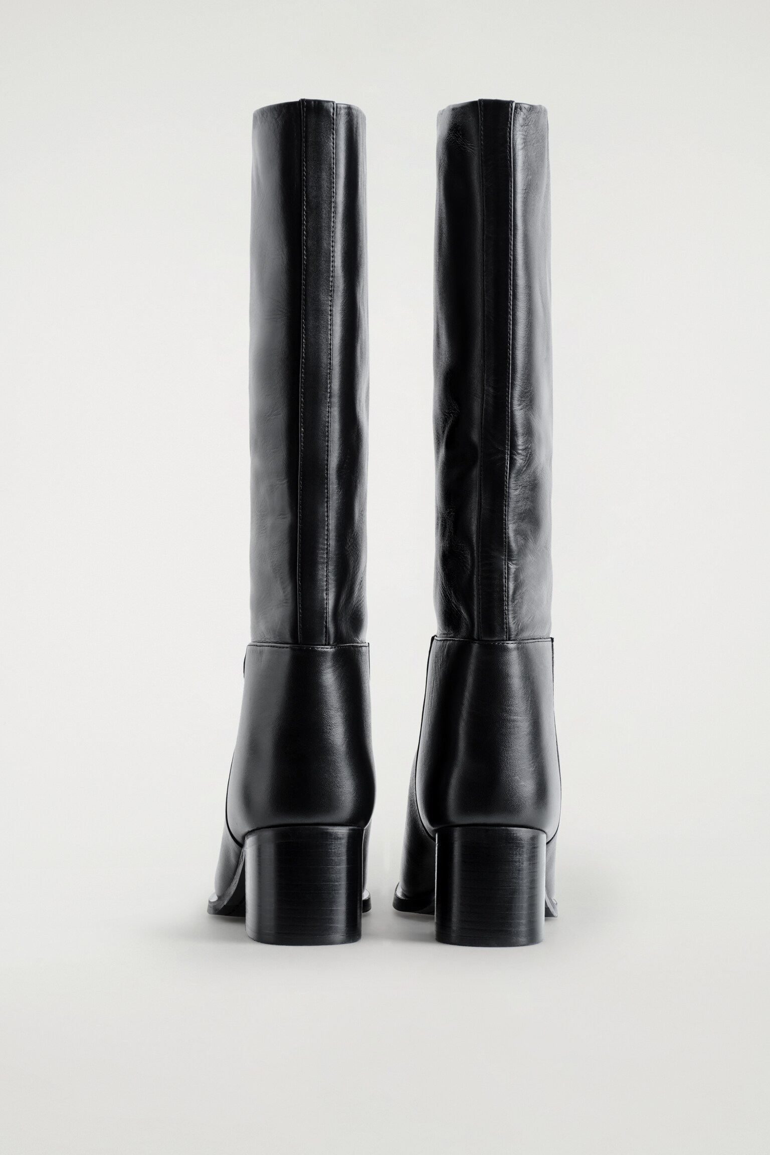 HEELED LEATHER KNEE BOOTS - BLACK - 3