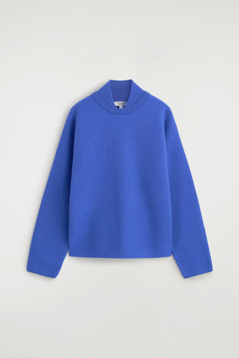 Layered-Collar Boiled Wool Sweater