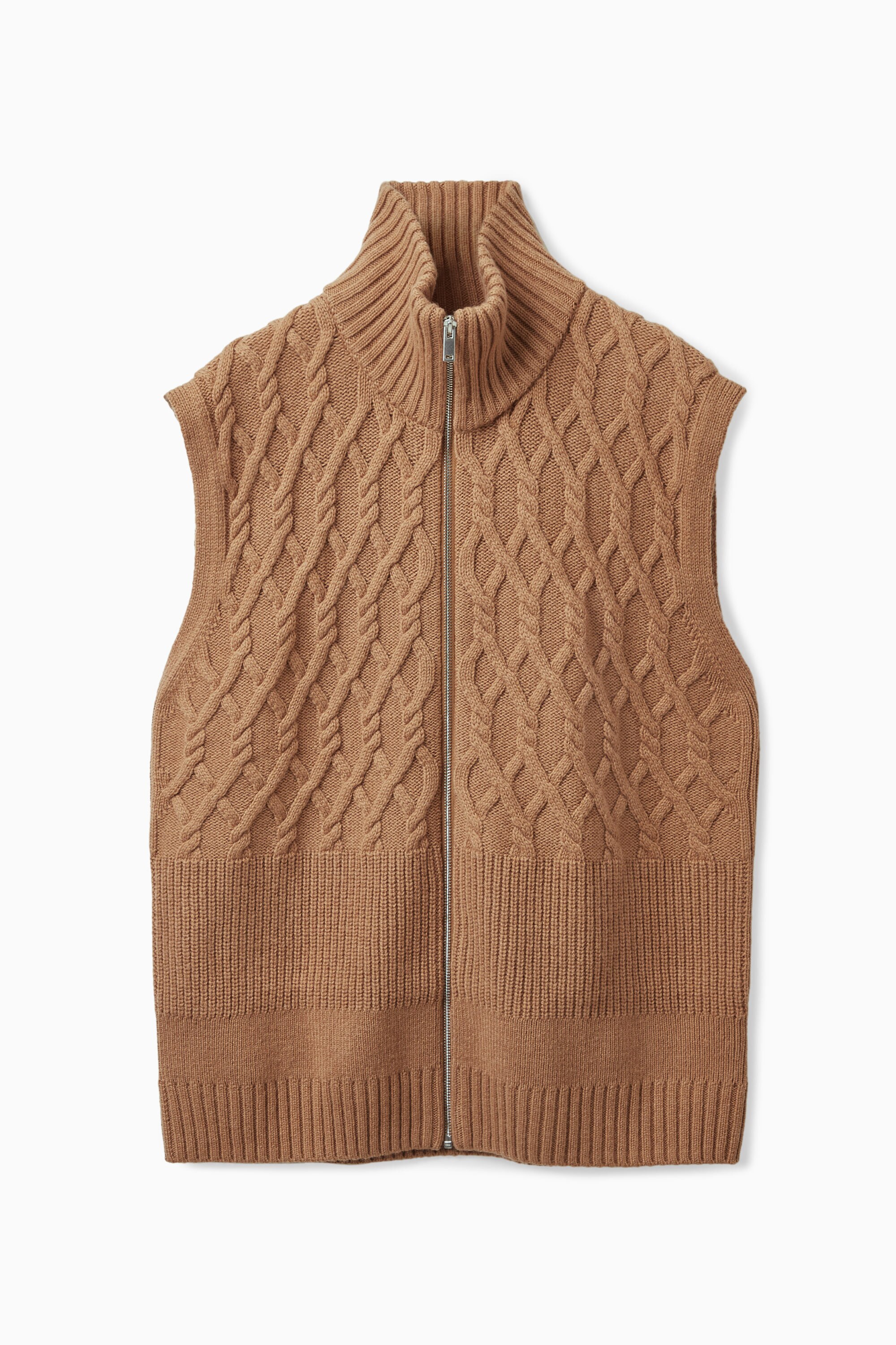 CABLE-KNIT ZIP-UP GILET - BROWN | COS
