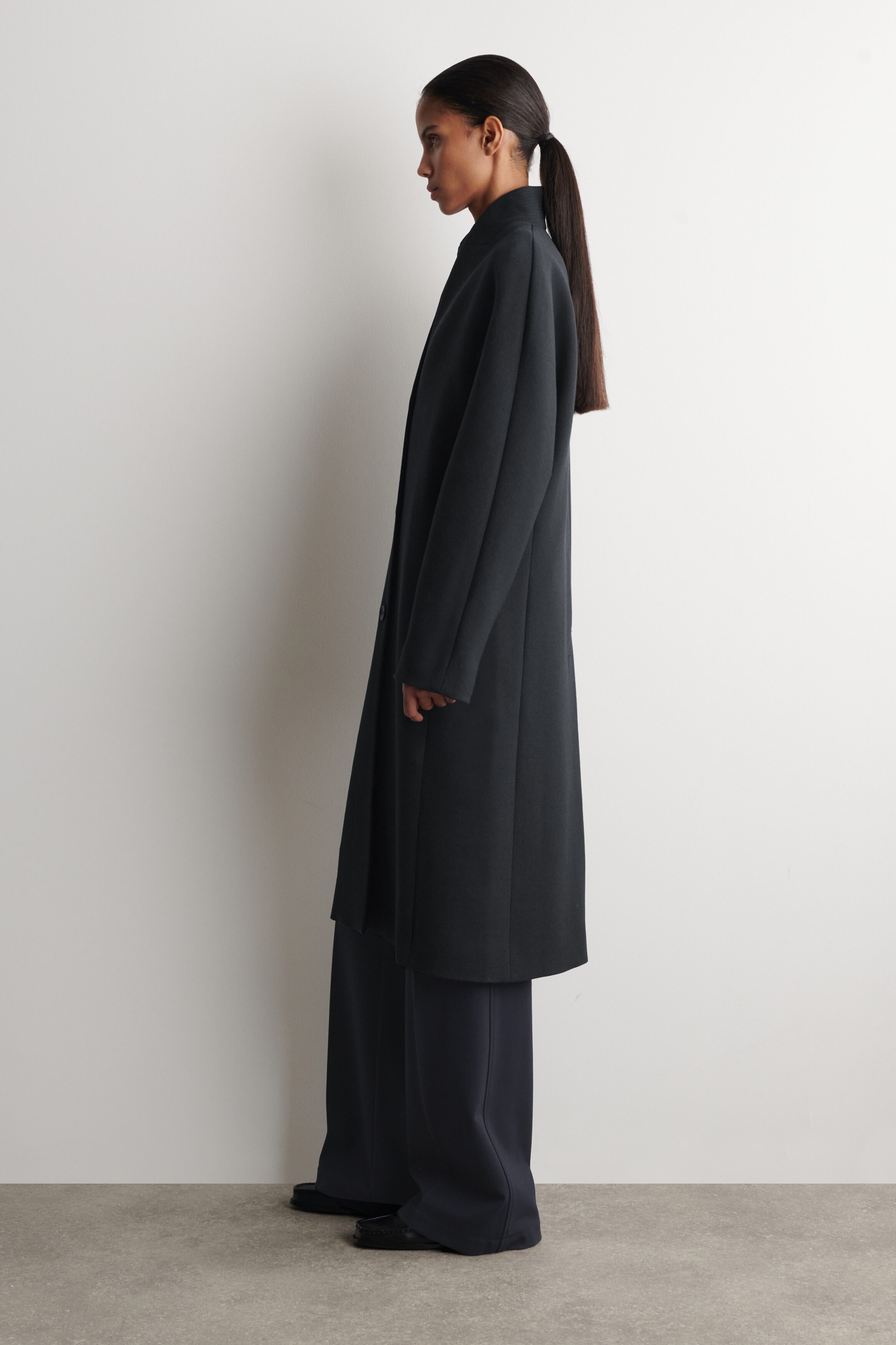 COLLARLESS WOOL-TWILL COAT - thumbnail 3