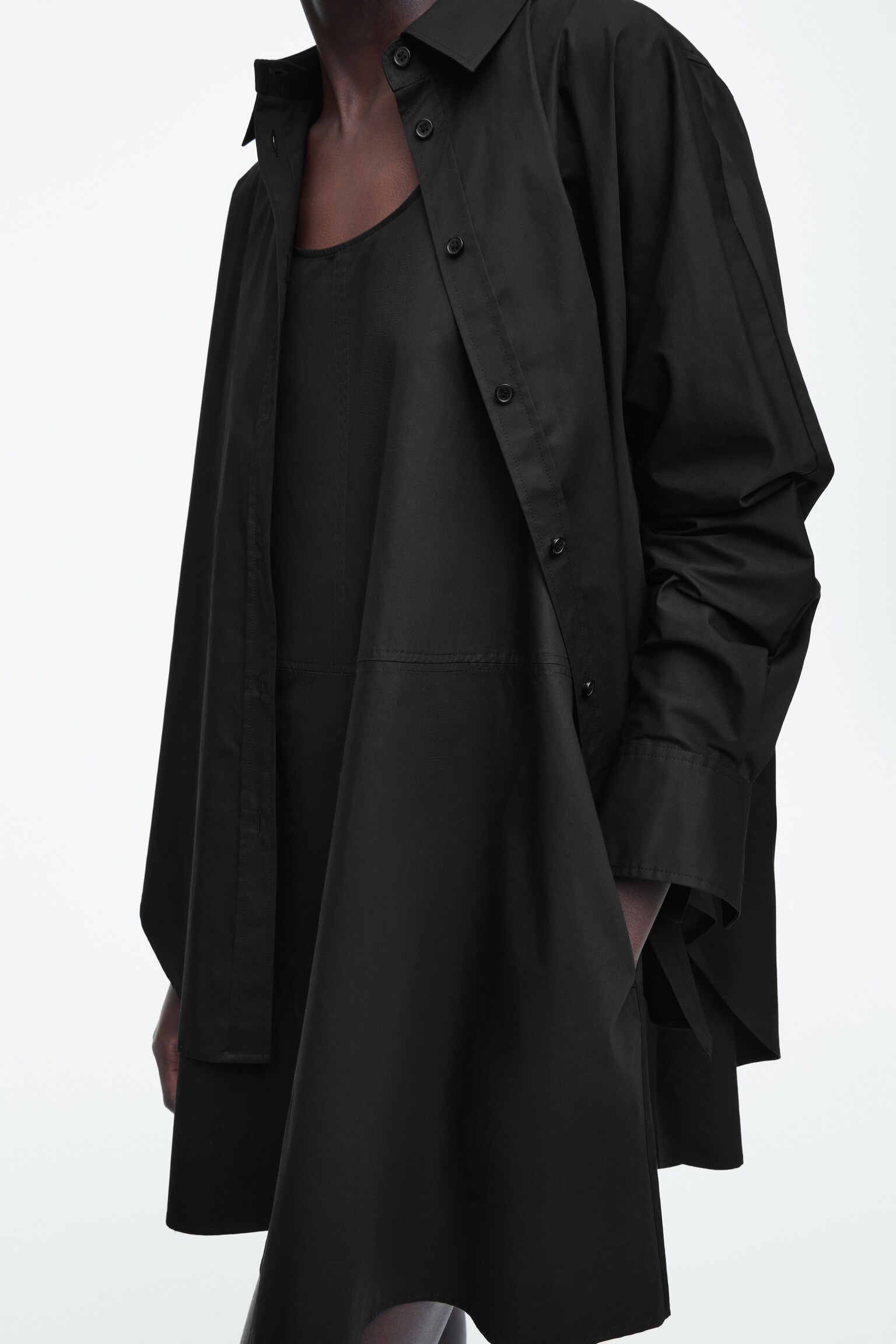 ROBE-CHEMISE TRAPÈZE EFFET SUPERPOSÉ - NOIR - 6