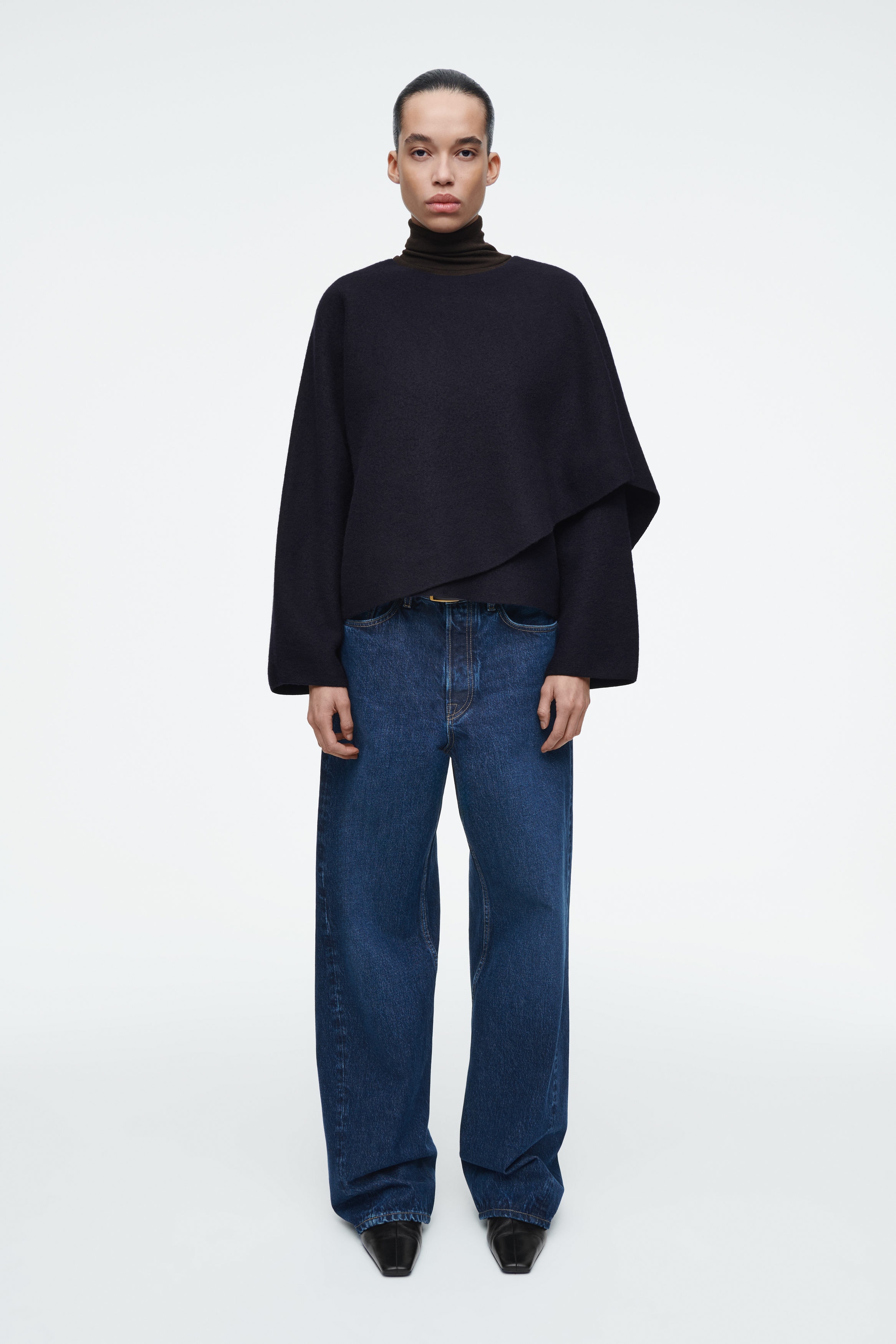 SCARF-DETAIL WOOL CAPE - NAVY | COS