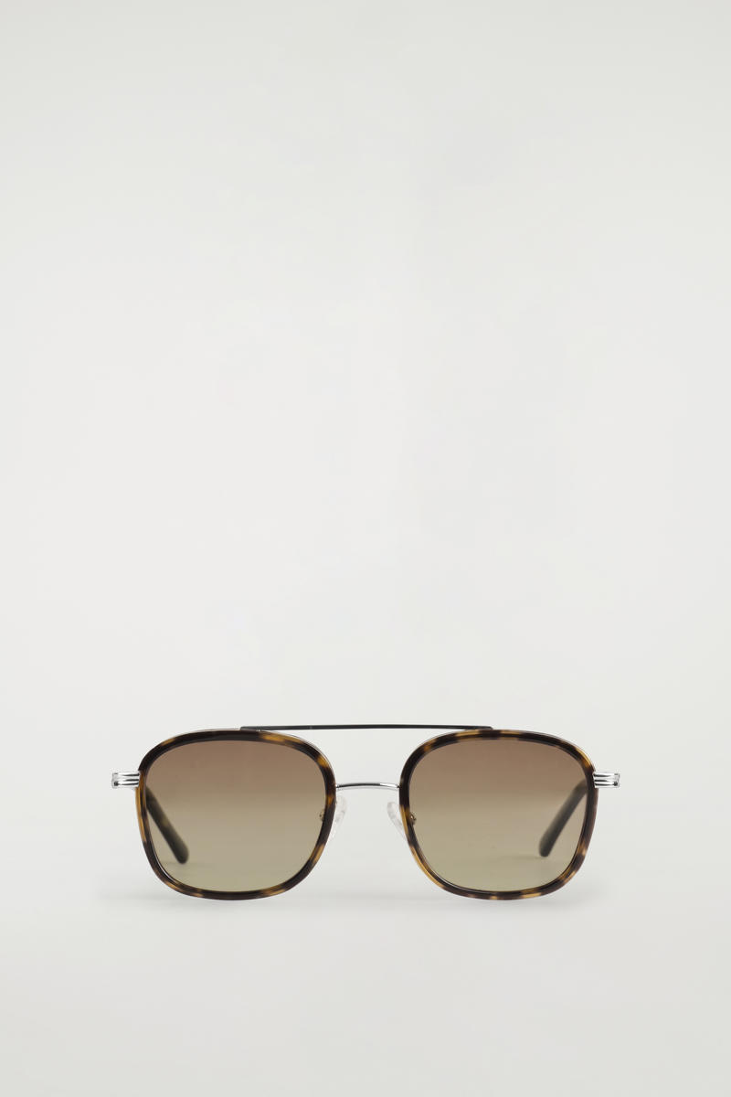 Cos Round-frame Aviator Sunglasses In Brown