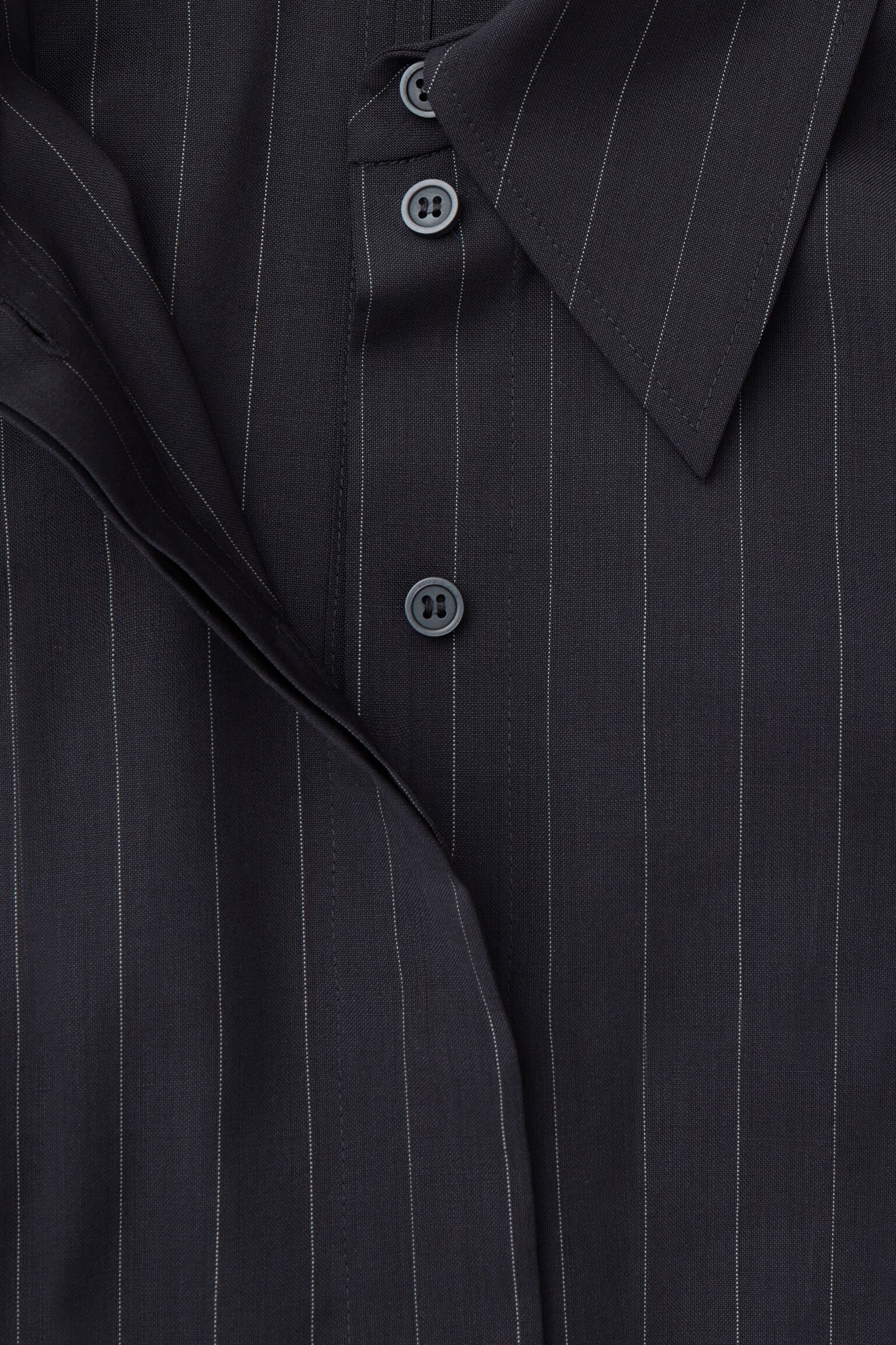 WAISTED WOOL SHIRT - NAVY / PINSTRIPED - 2