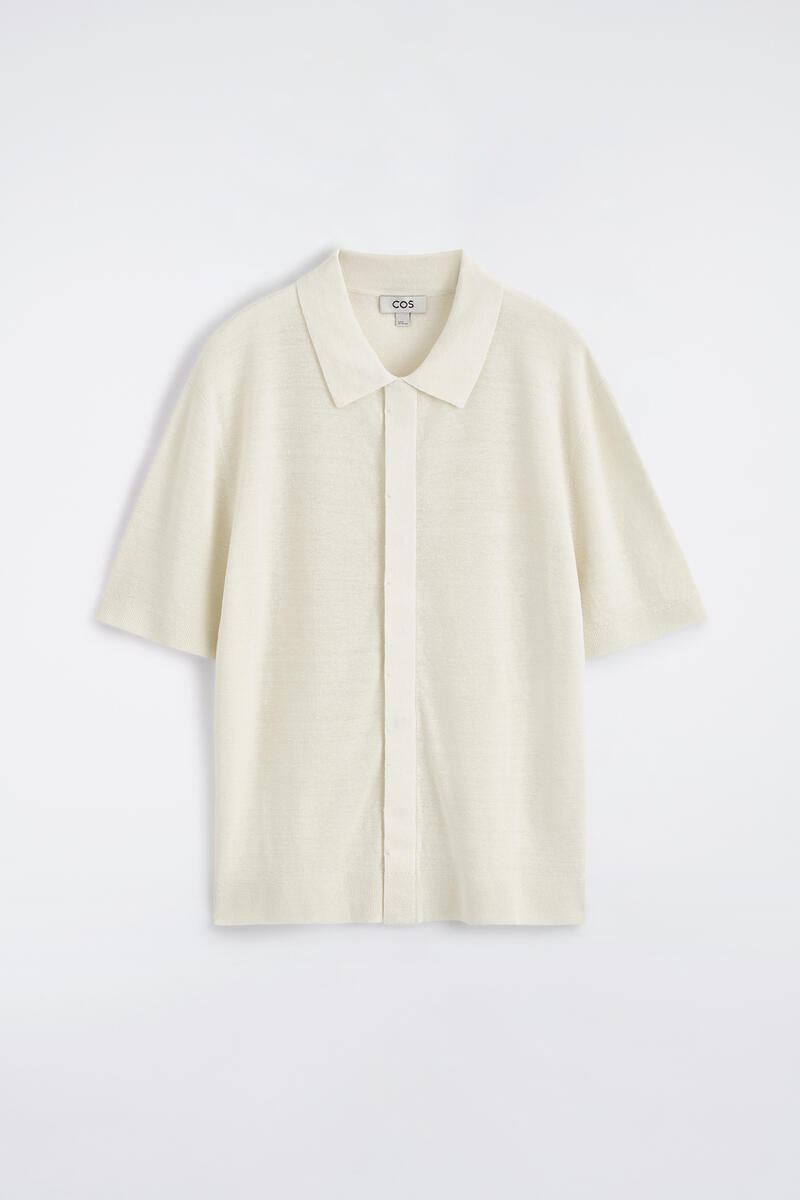 COS Textured Knitted Linen Shirt White Men's Extra Large