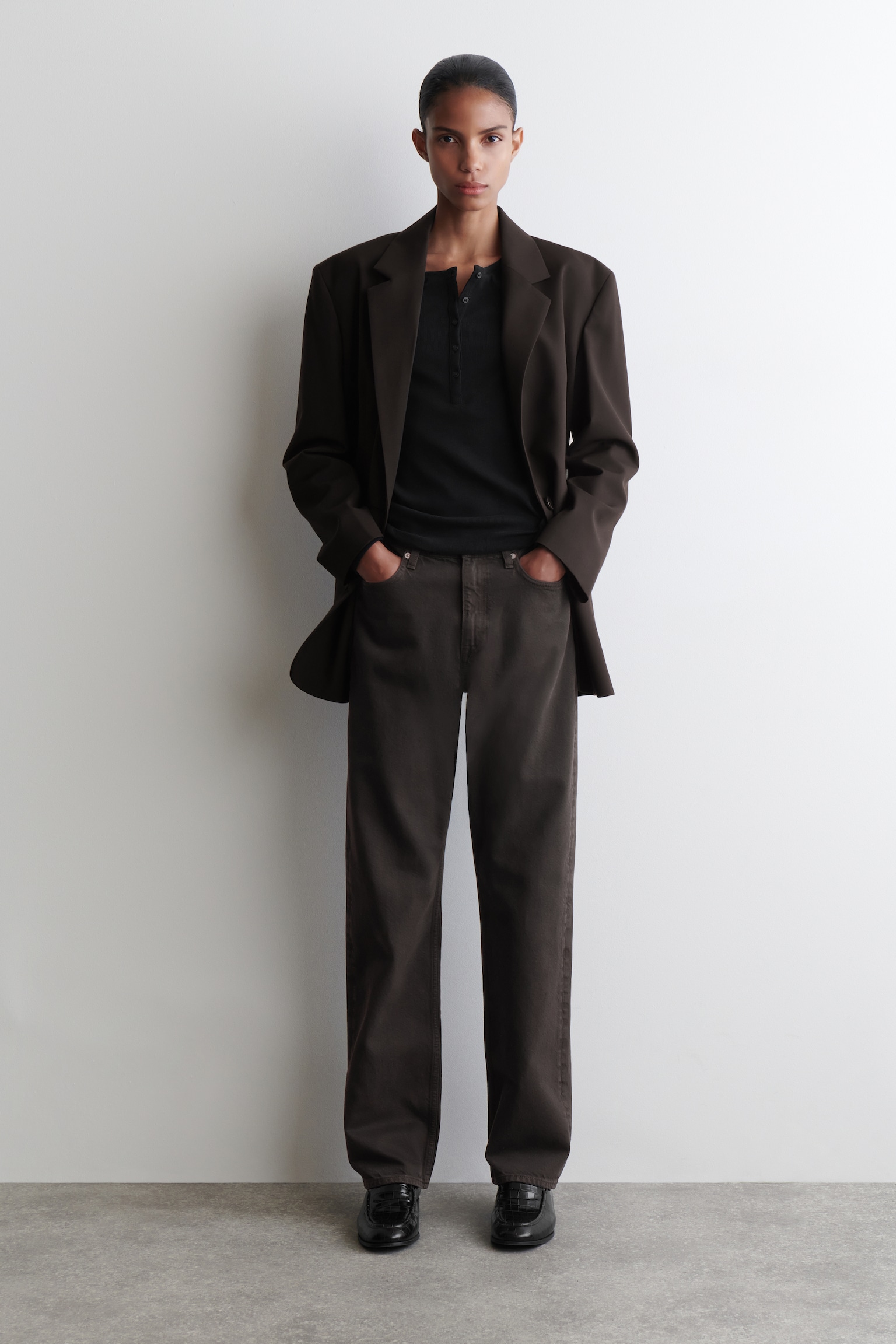 LANGÄRMLIGES HENLEY-OBERTEIL - SCHWARZ/BEIGE MELIERT/GRAU MELIERT - 6