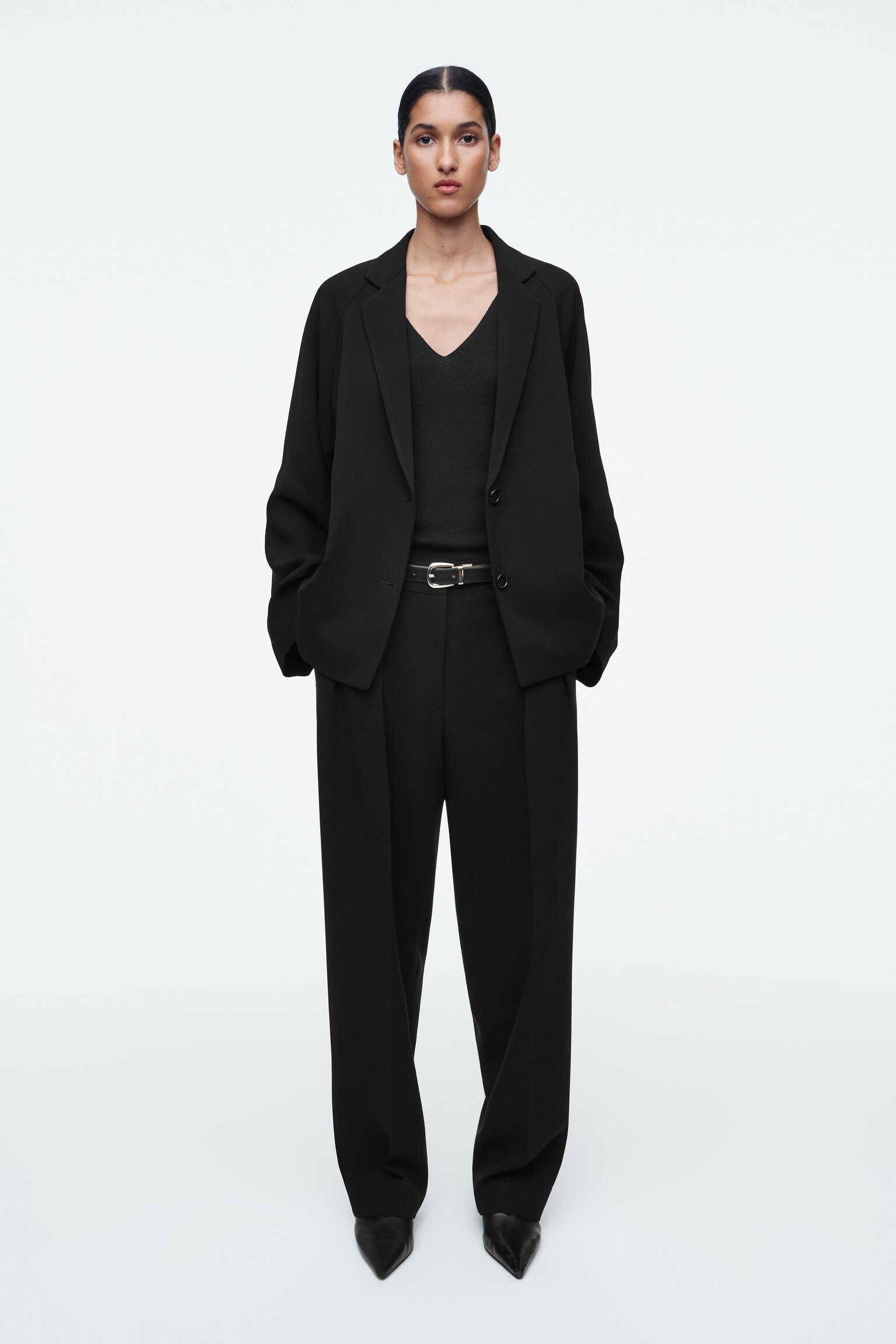 BLAZER DROIT OVERSIZE EN TISSU FLUIDE - NOIR - 5