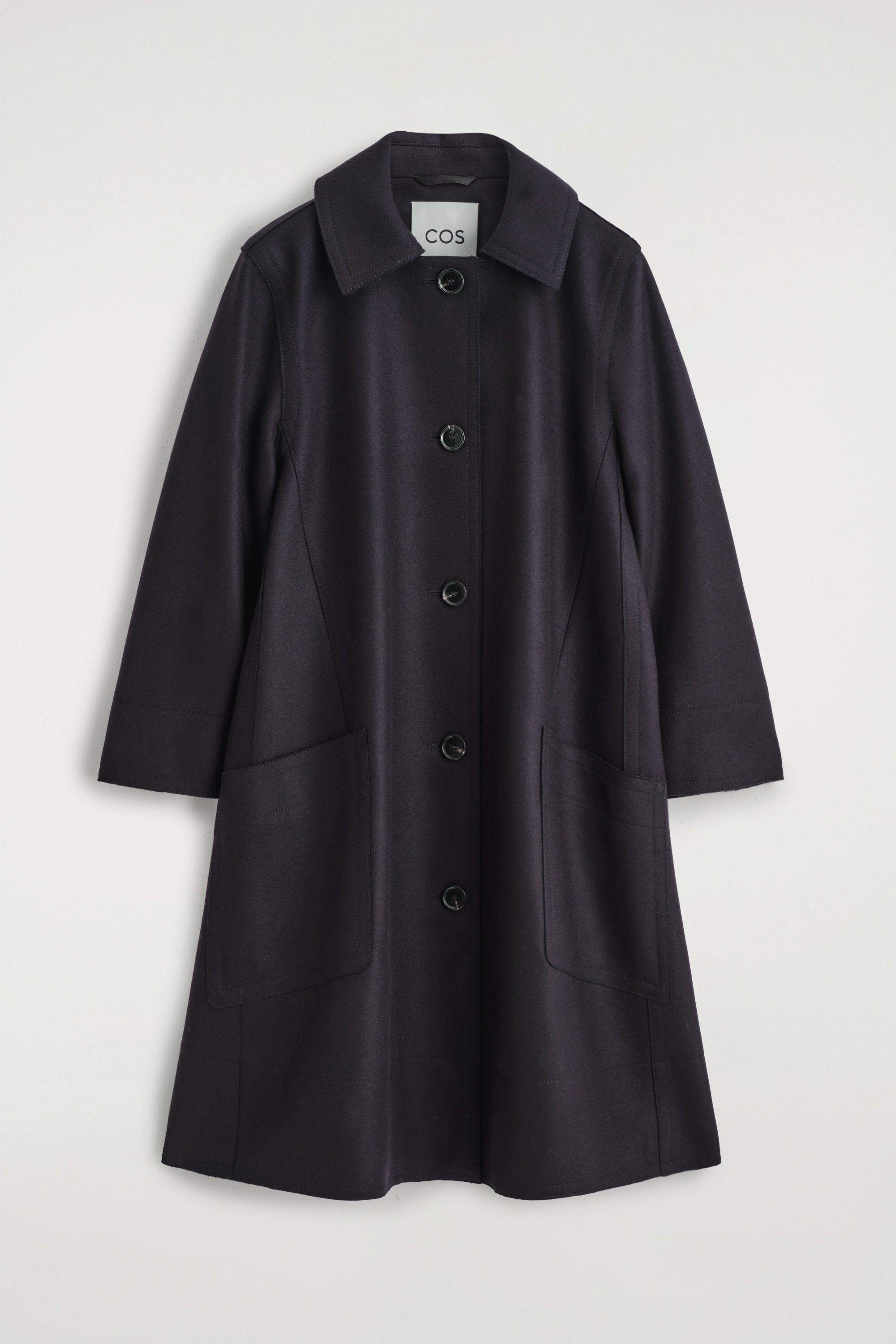 VOLUMINEUZE WOLLEN LANGE CAR COAT - MARINEBLAUW