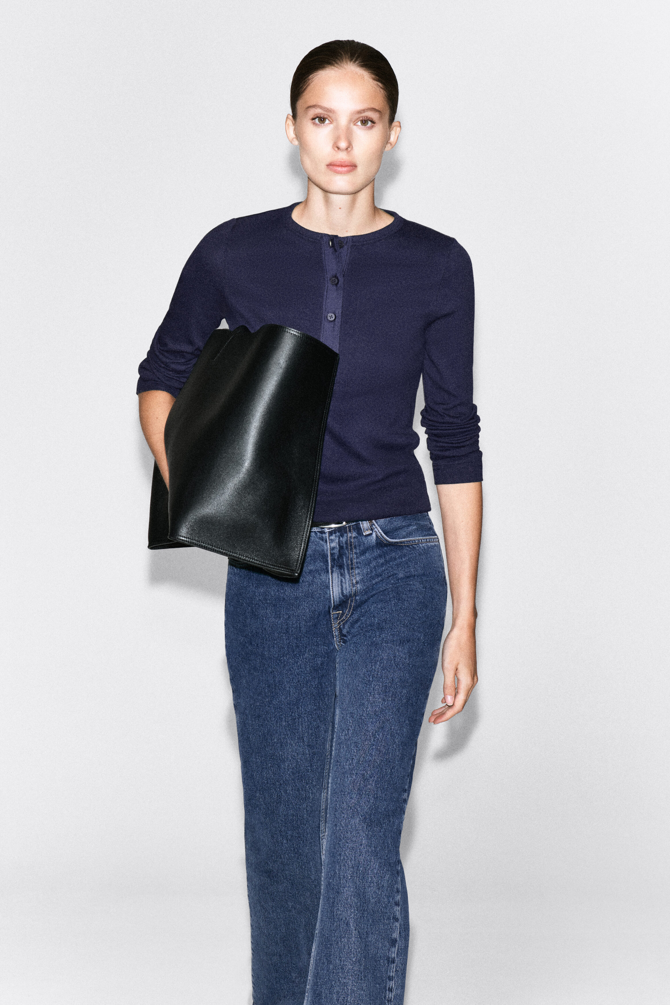 Ribbed Cotton Henley Top by COS