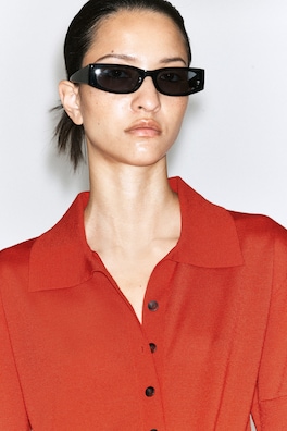 TIE-FRONT KNITTED WOOL SHIRT — ORANGE 6