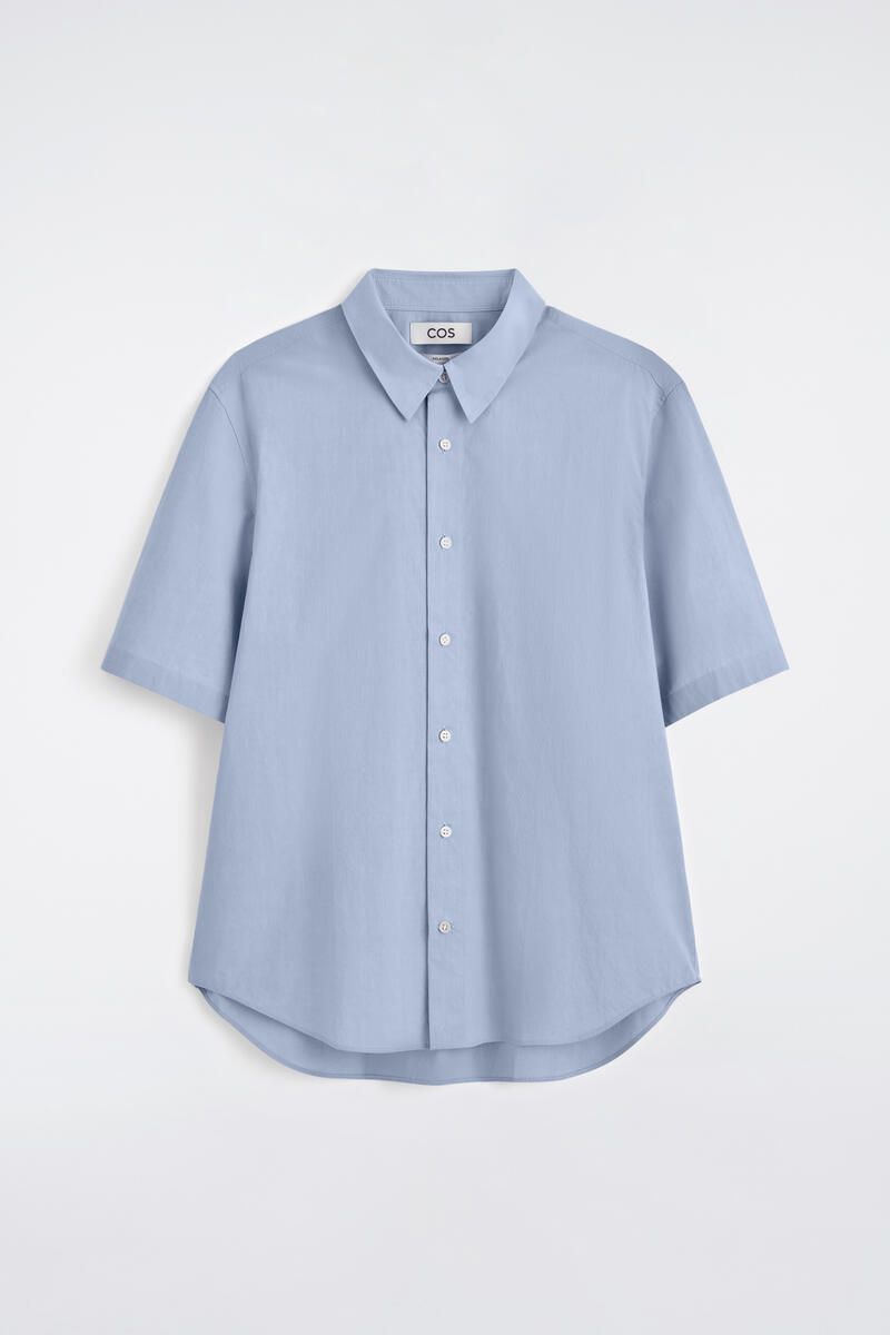 Relaxed Cotton Short-Sleeved Shirt in Light Blue