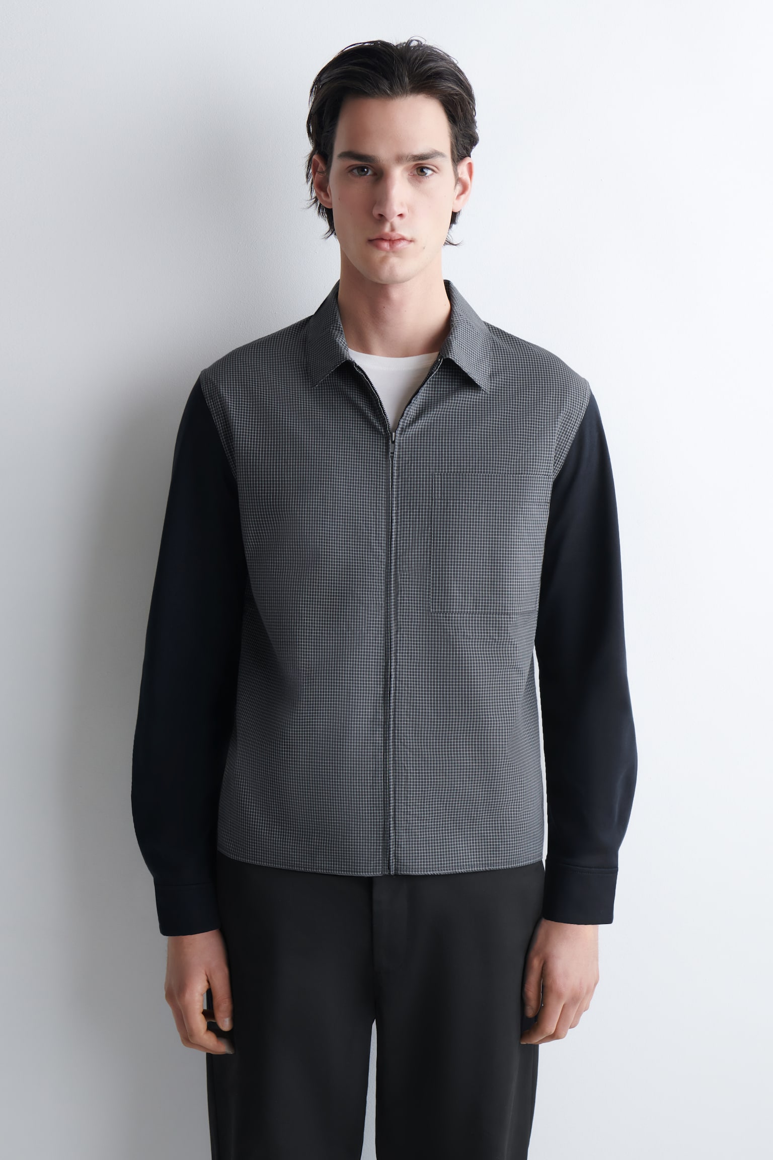 CHAQUETA HARRINGTON CON PANELES EN CONTRASTE - AZUL MARINO/A CUADROS - 5