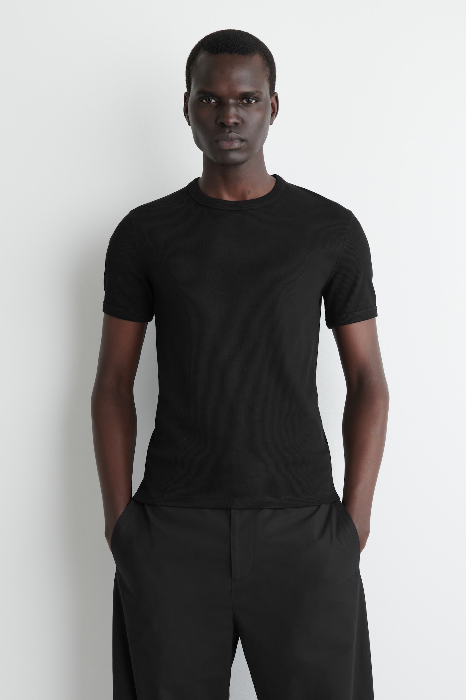 SLIM RIBBED COTTON T-SHIRT - FEKETE/Tengerészkék/VILÁGOS SZÜRKE/FEHÉR/Khaki