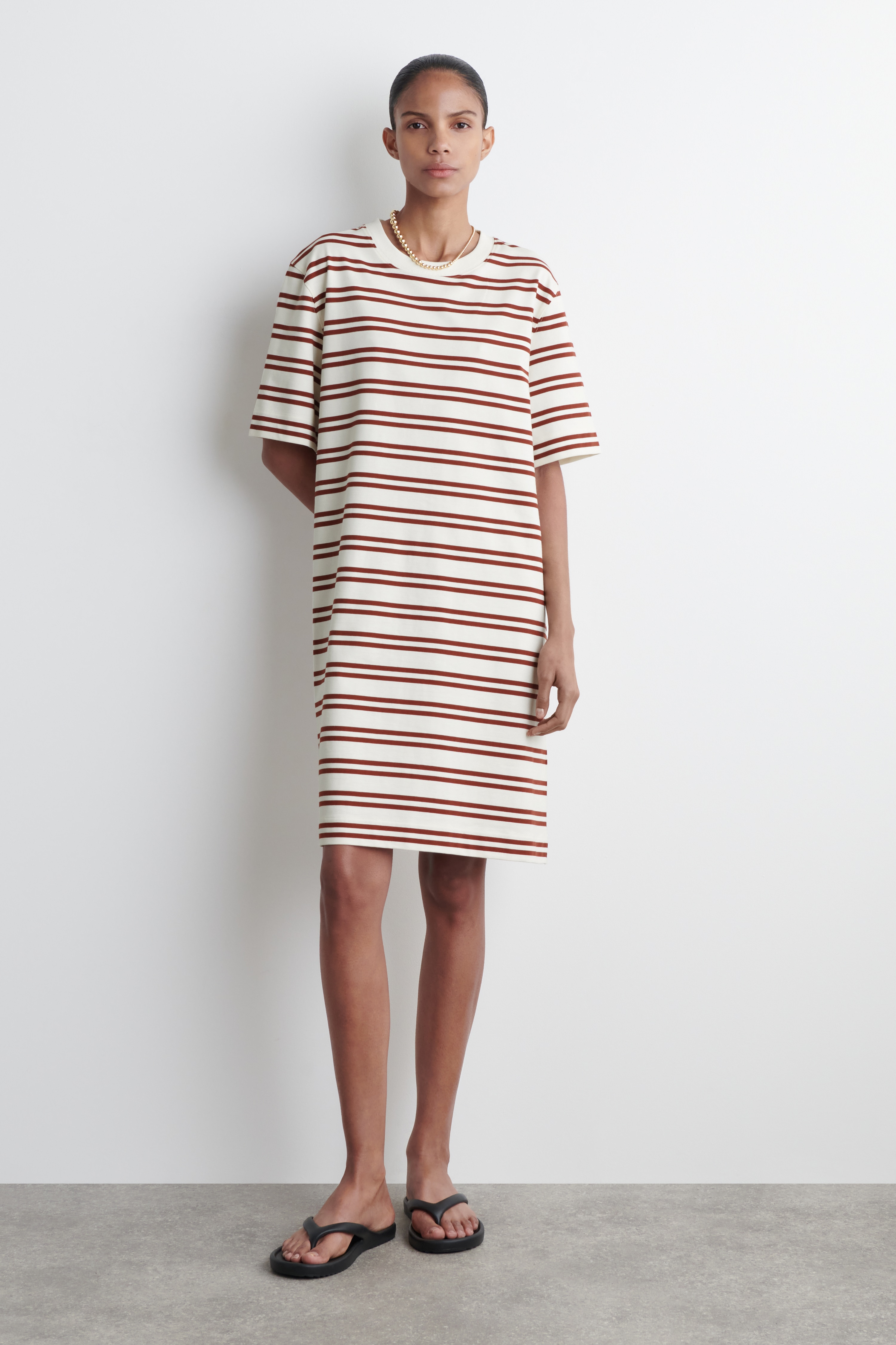 ROCHIE MINI DIN BUMBAC TIP TRICOU - ALB / ROȘU / CU DUNGI/ALB