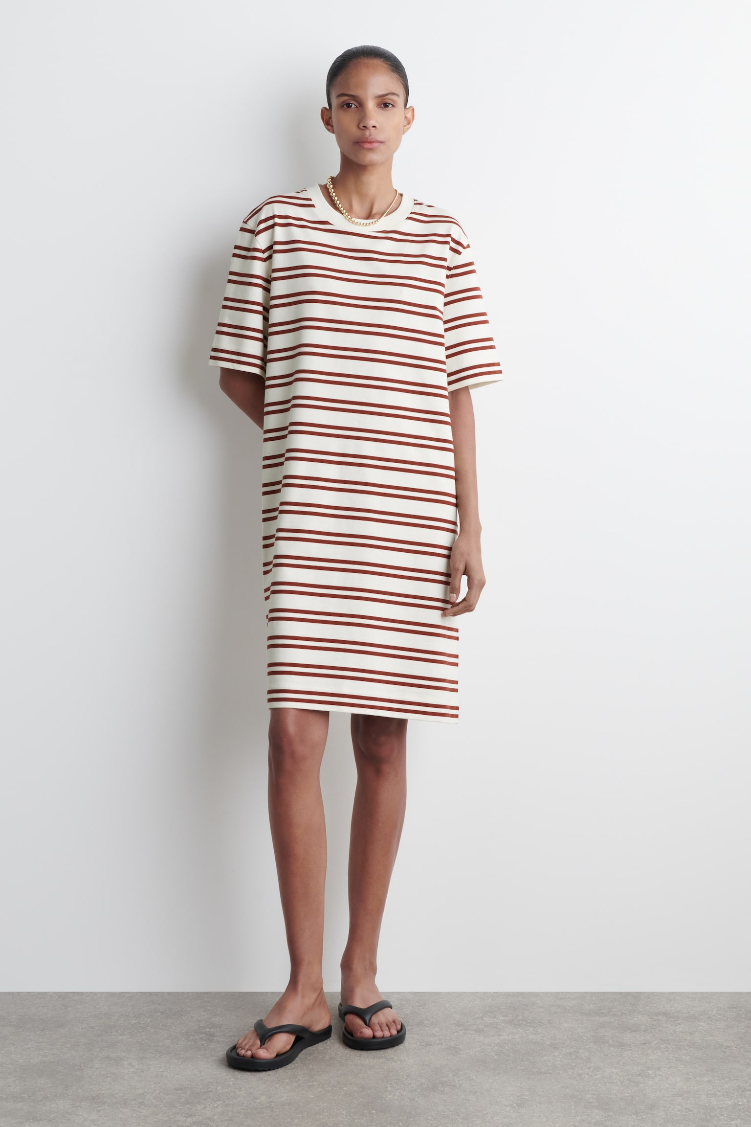 COTTON MINI T-SHIRT DRESS - WHITE / RED / STRIPED/WHITE