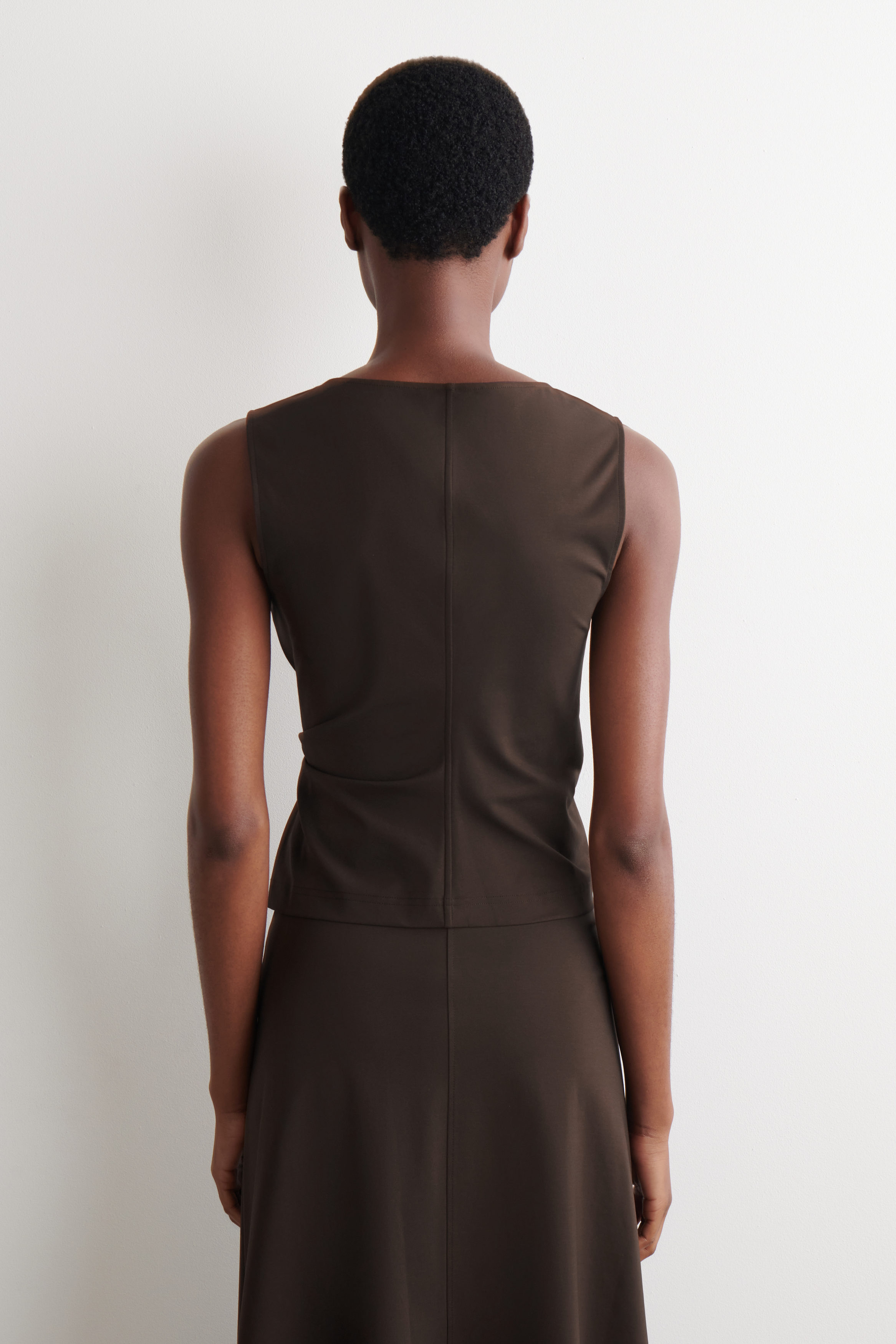 TWIST-DETAIL JERSEY TOP - DARK BROWN | COS US