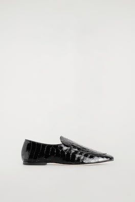 CROC-EFFECT LEATHER LOAFERS — BLACK / CROC EFFECT 3