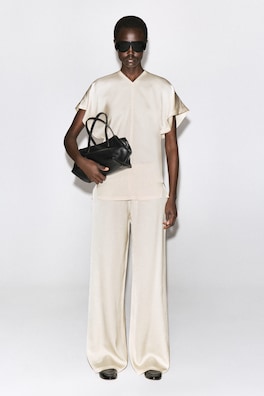 ELASTICATED CREPE STRAIGHT-LEG PANTS — IVORY 2