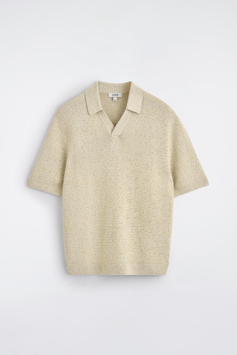 Open-Knit Polo Shirt in Light Beige