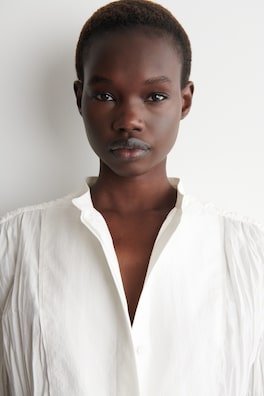 BIB-FRONT CRINKLED-COTTON SHIRT — WHITE 6