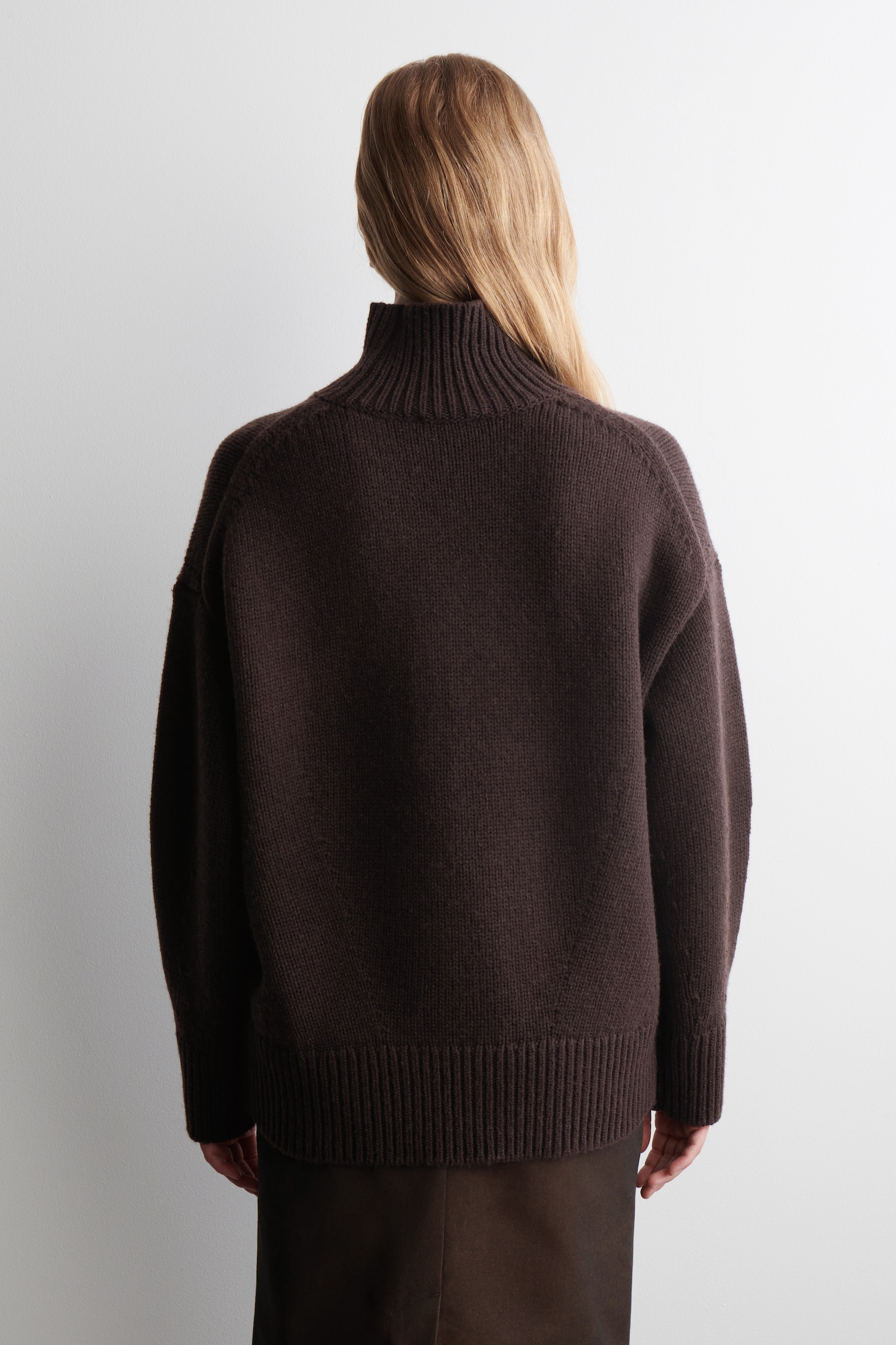 CHUNKY FUNNEL-NECK WOOL JUMPER - BROWN/DARK GREEN - 5