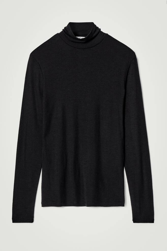 MAGLIONE SLIM IN JERSEY DI LANA A COLLO ALTO - NERO - 1