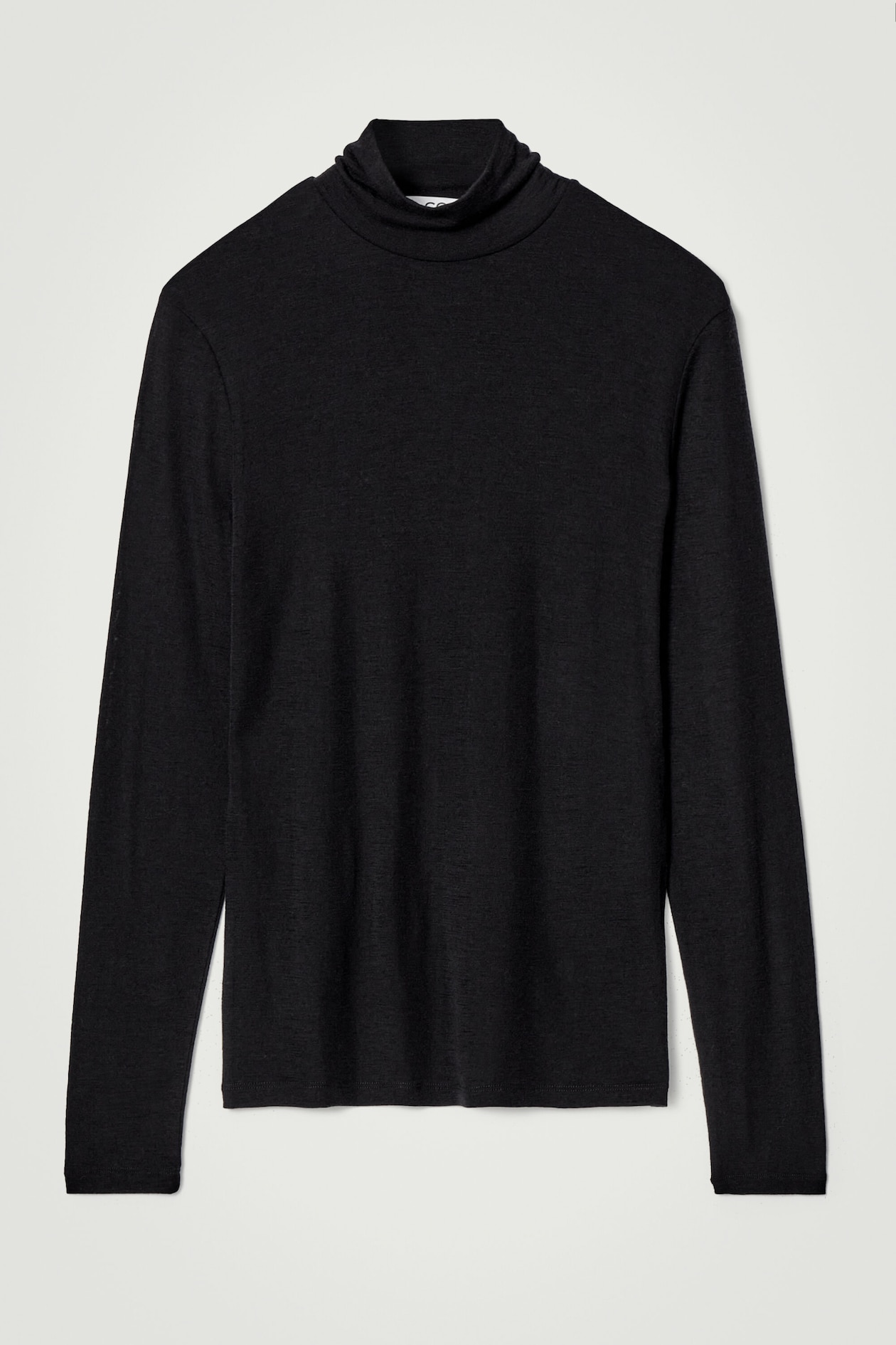 SLIM WOOL-JERSEY ROLLNECK TOP — BLACK