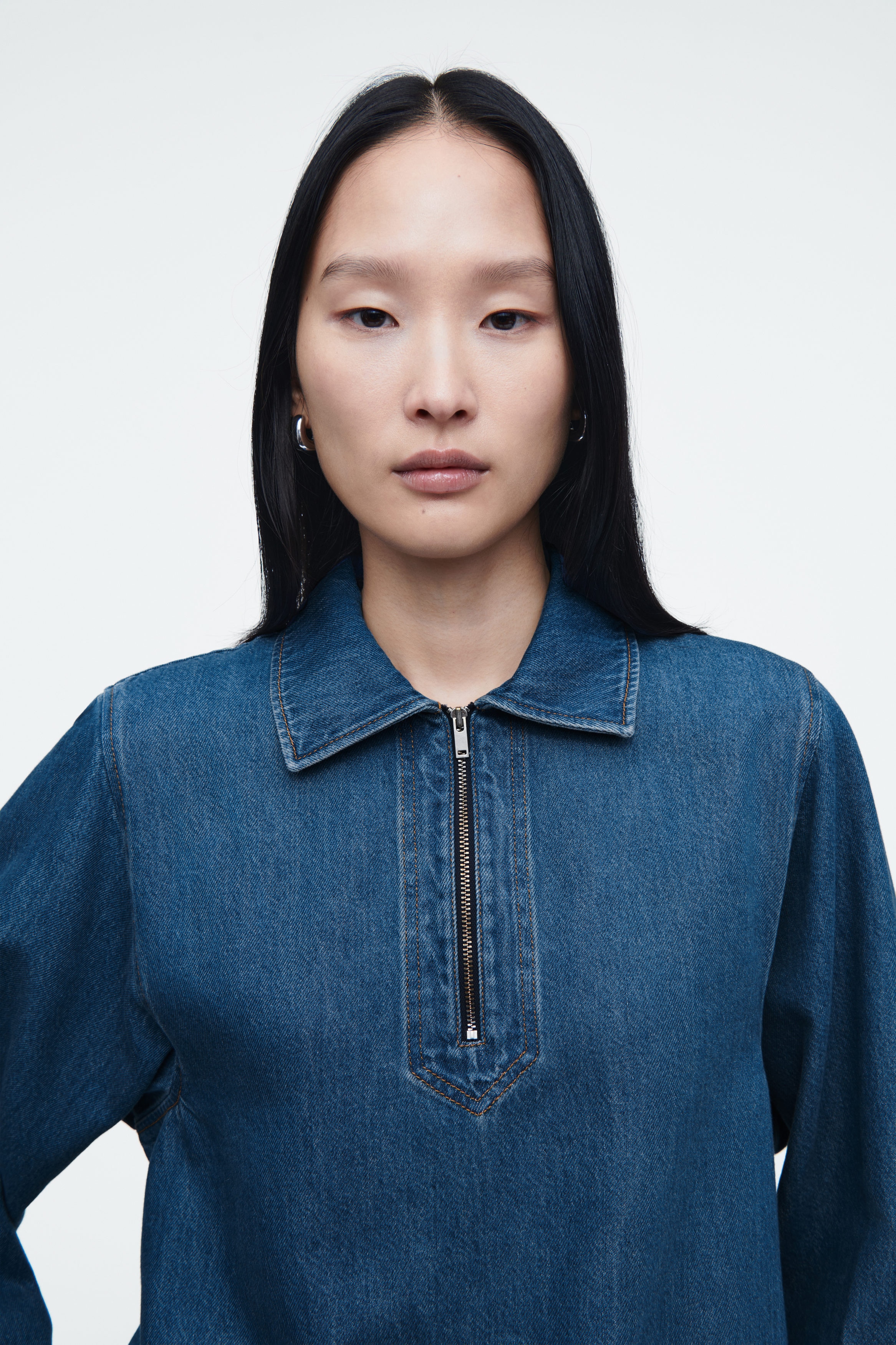 DENIM HALF-ZIP BLOUSE - BLUE | COS