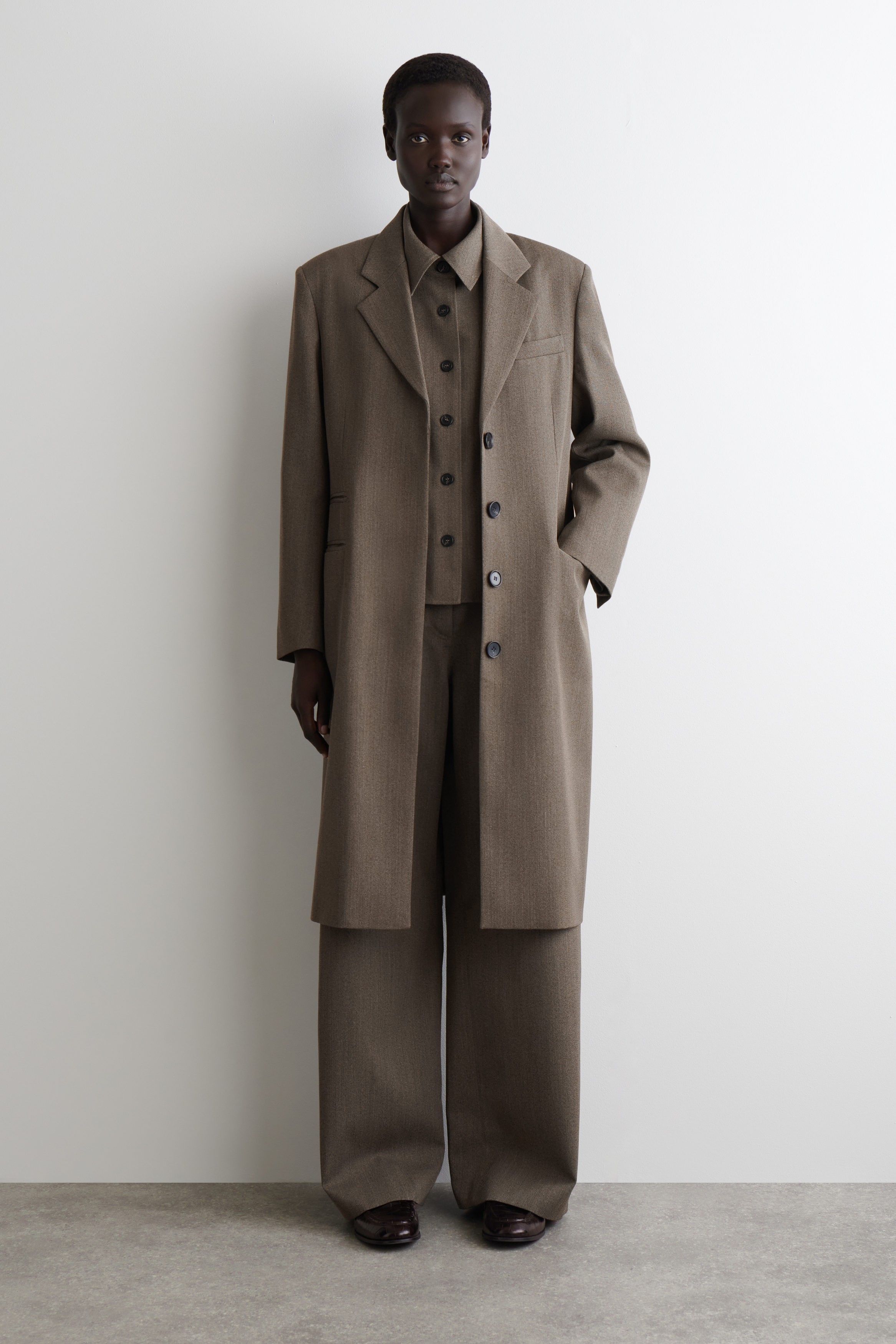 SINGLE-BREASTED WOOL-BLEND COAT - BROWN | COS
