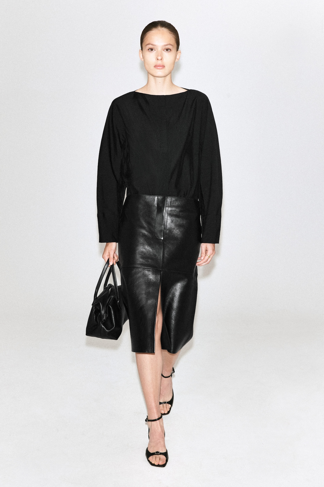 SCULPTED BOAT-NECK BLOUSE — BLACK