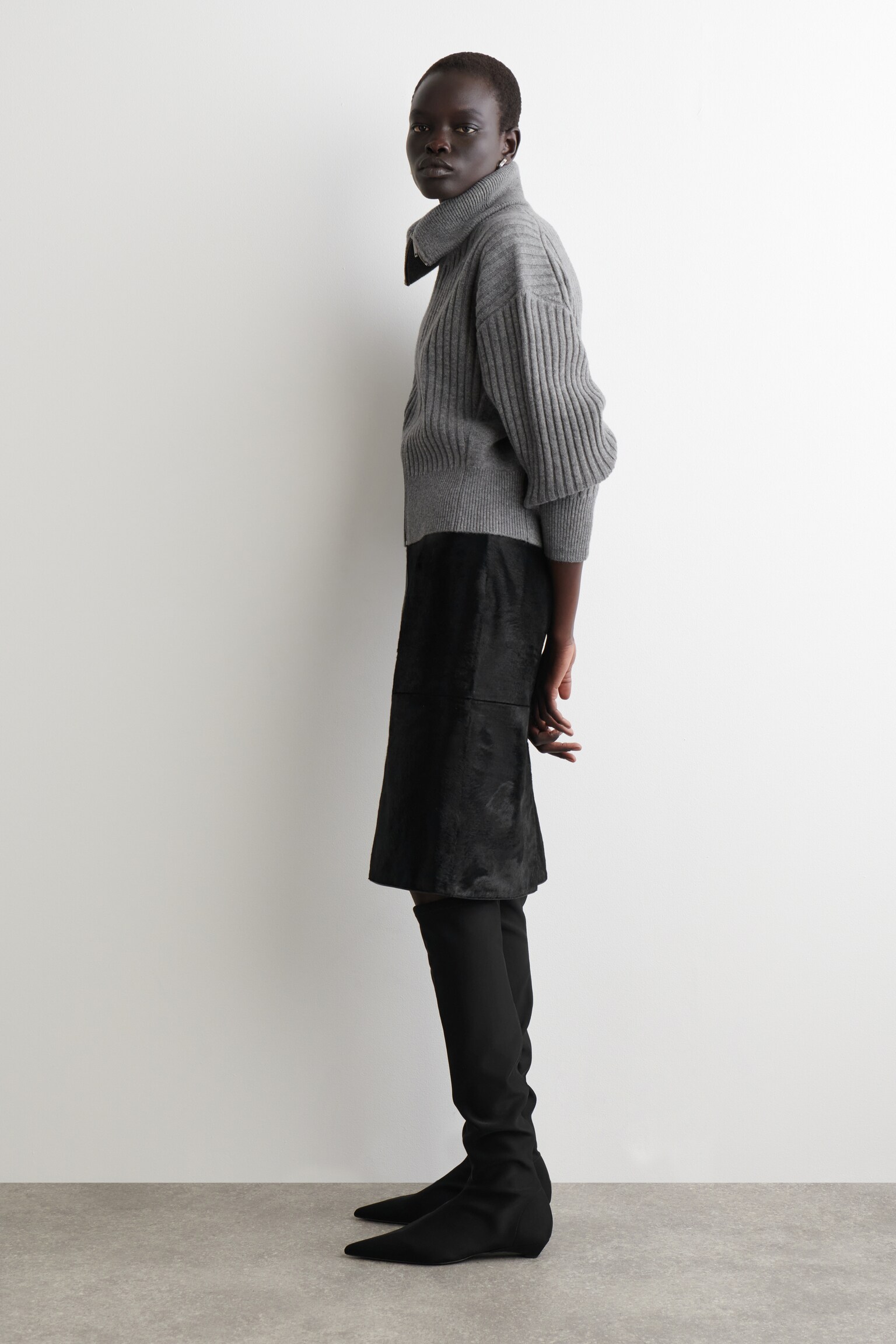 ז'קט מצמר מרינו עם ריב - אפור מעורבב - 6