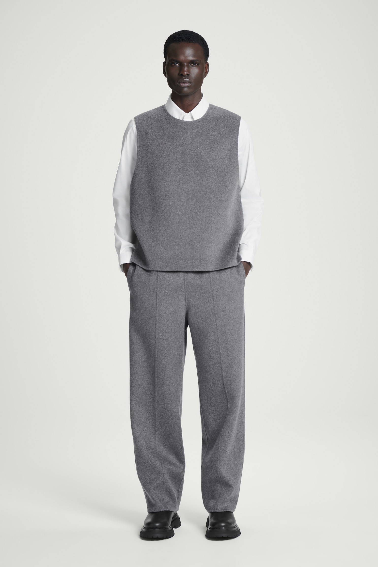 DOUBLE-FACED WOOL STRAIGHT-LEG TROUSERS - GREY