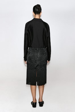 EMBROIDERED FRINGED MIDI SKIRT — CARBON 4