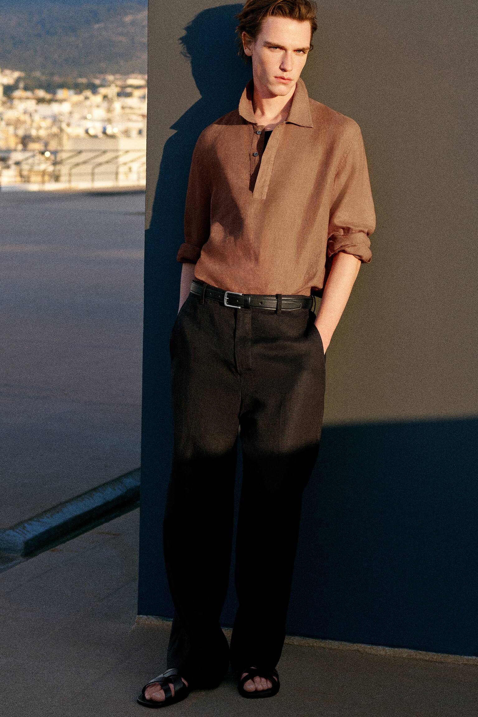 ПАНТАЛОН С ПРАВ КРАЧОЛ, ОТПУСНАТА КРОЙКА, ОТ ЛЕН - ЧЕРНО МЕЛАНЖ/СИВ МЕЛАНЖ/КАКИ - 6