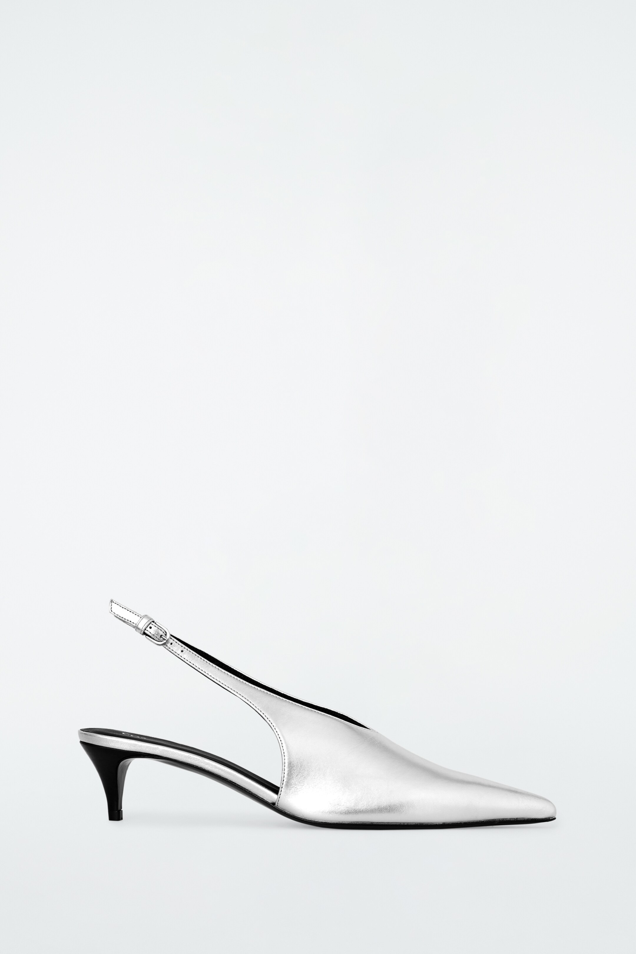 View larger image: POINTED LEATHER SLINGBACK KITTEN HEELS - SILVER - Ladies | H&M GB 1
