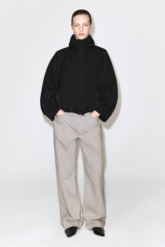 Nylonjas met opstaande kraag - ZWART/OFFWHITE - 1