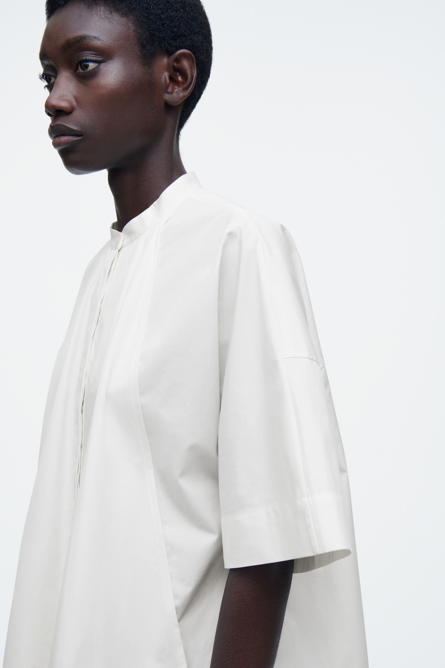 CHEMISE OVERSIZE À OURLET ARRONDI EN COTON - BLANC/VERT - 3