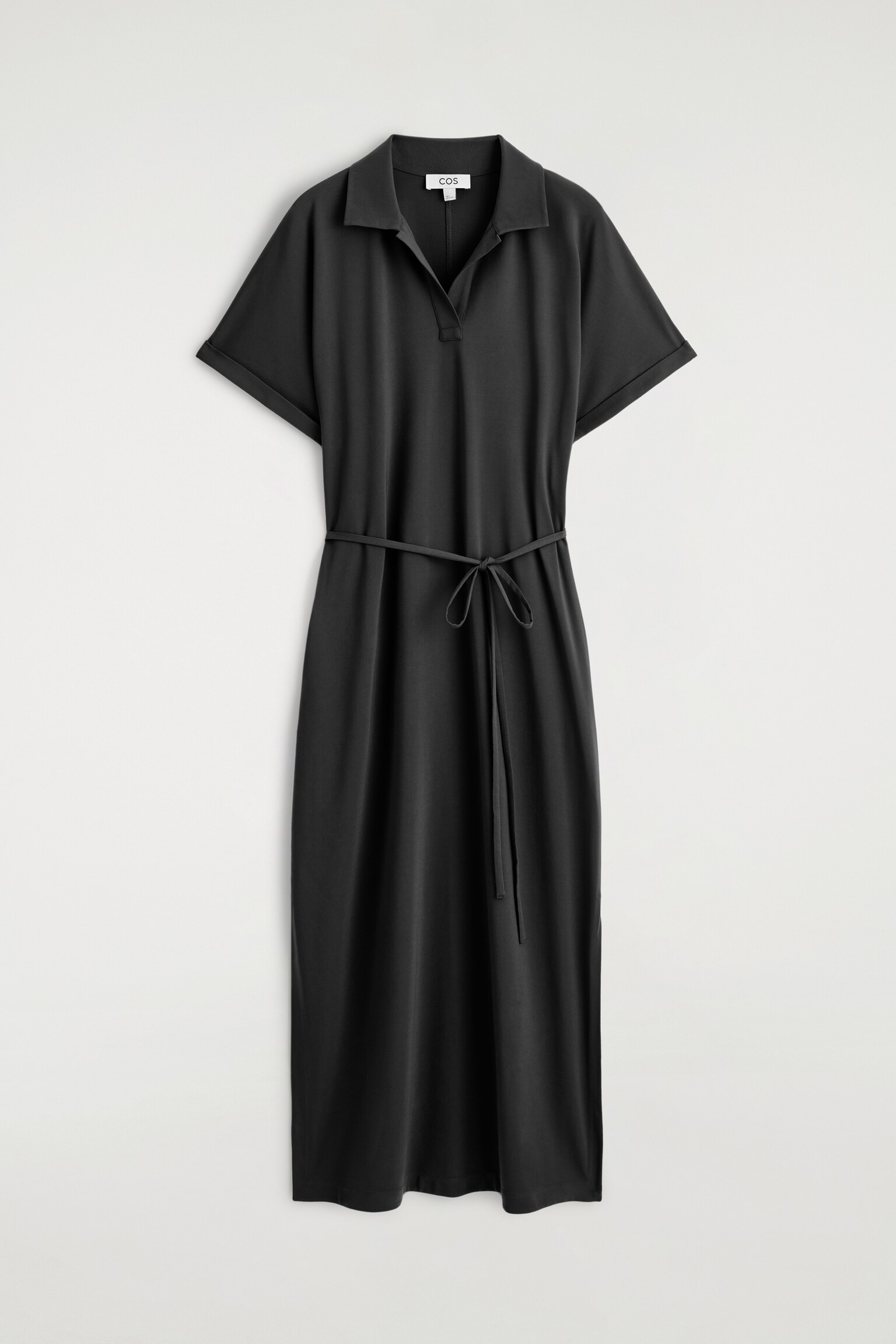 שמלת מידי פולו עם חגורה - שחור - 2