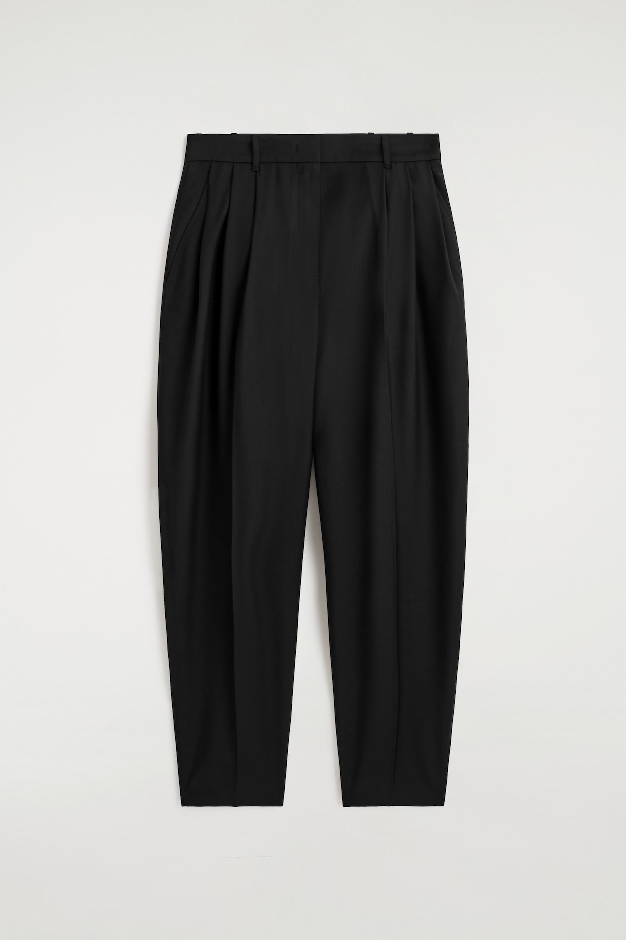 PLEATED WOOL-BLEND TULIP TROUSERS — BLACK