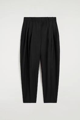 PLEATED WOOL-BLEND TULIP TROUSERS — BLACK 6