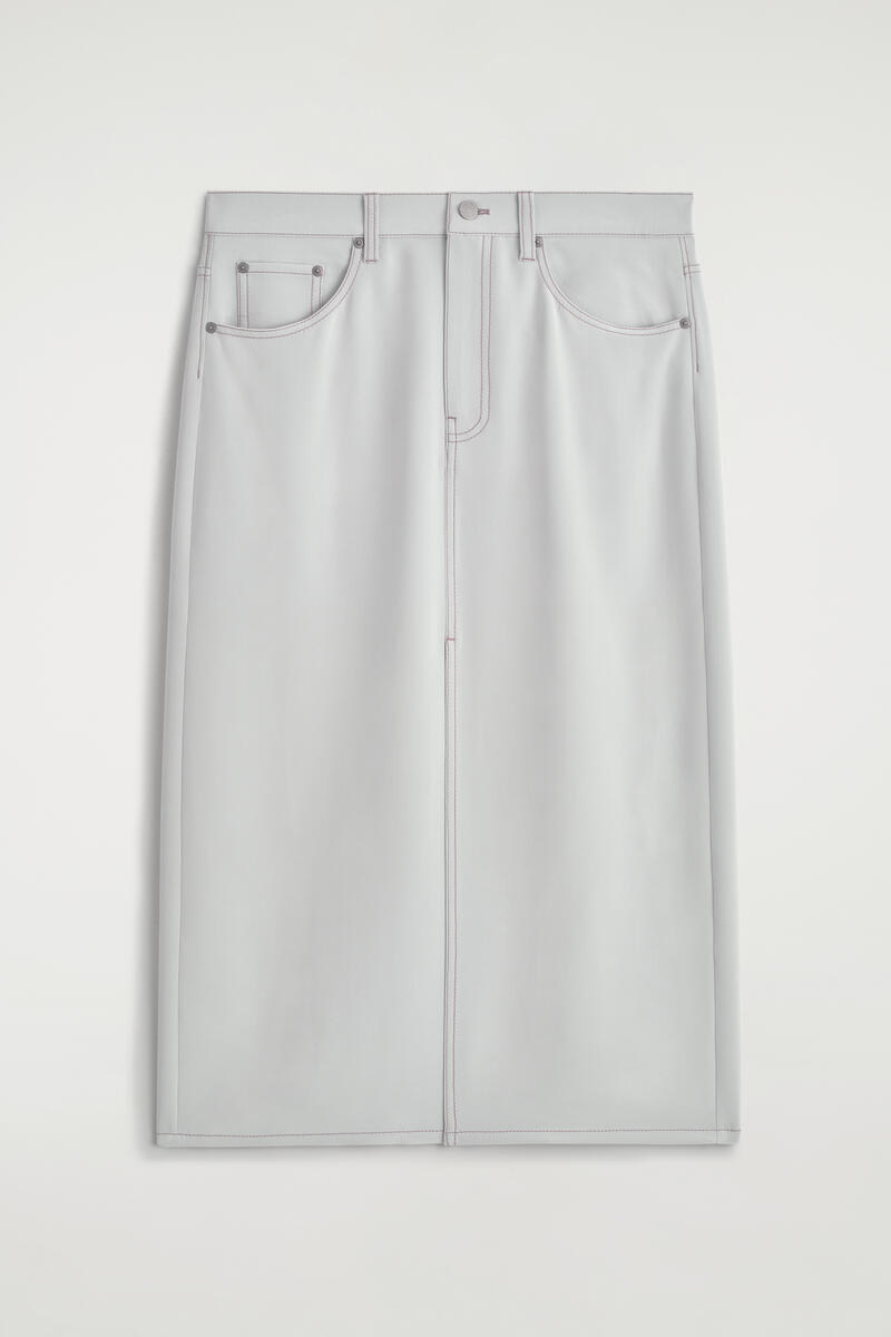 Denim-Effect Silk Midi Skirt