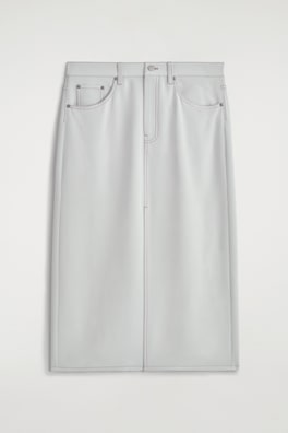 DENIM-EFFECT SILK MIDI SKIRT — LIGHT GRAY 6