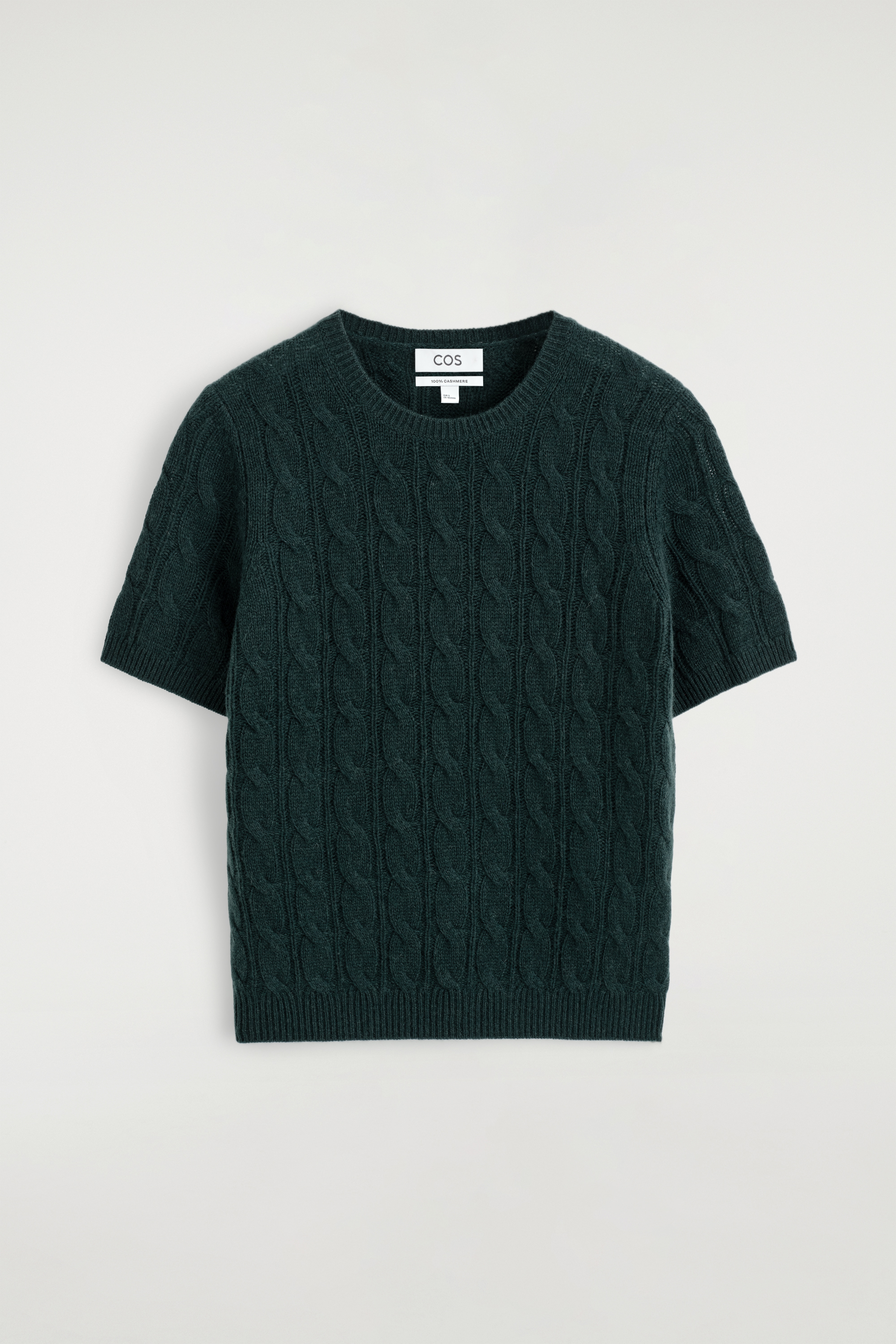 T-SHIRT AUS KASCHMIR MIT ZOPFSTRICKMUSTER - DUNKELGRÜN/ELFENBEIN