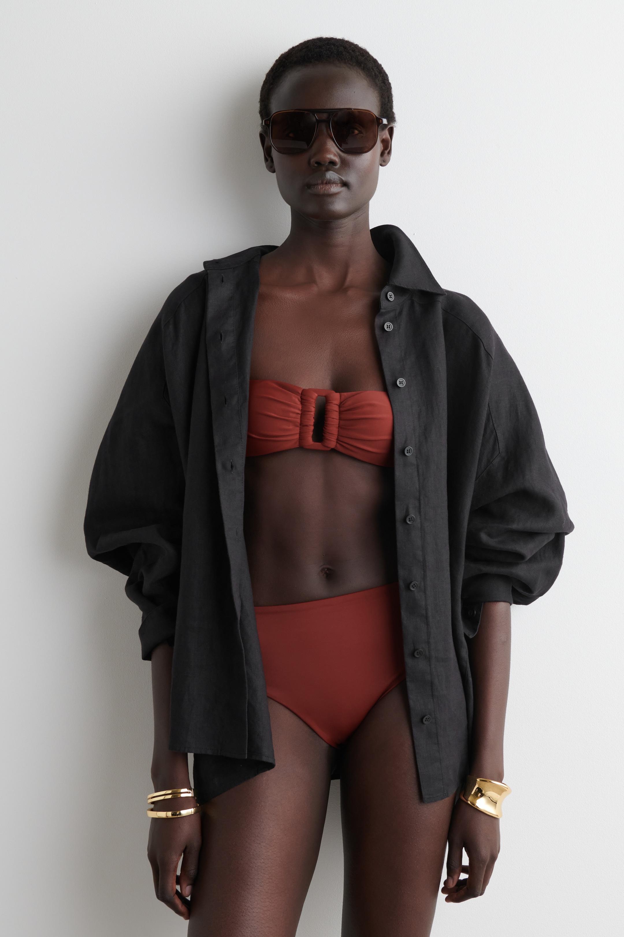 Agrandir l'image: HAUT DE BIKINI BANDEAU FRONCÉ - ROUGE ROUILLE - FEMME | H&M CH 1