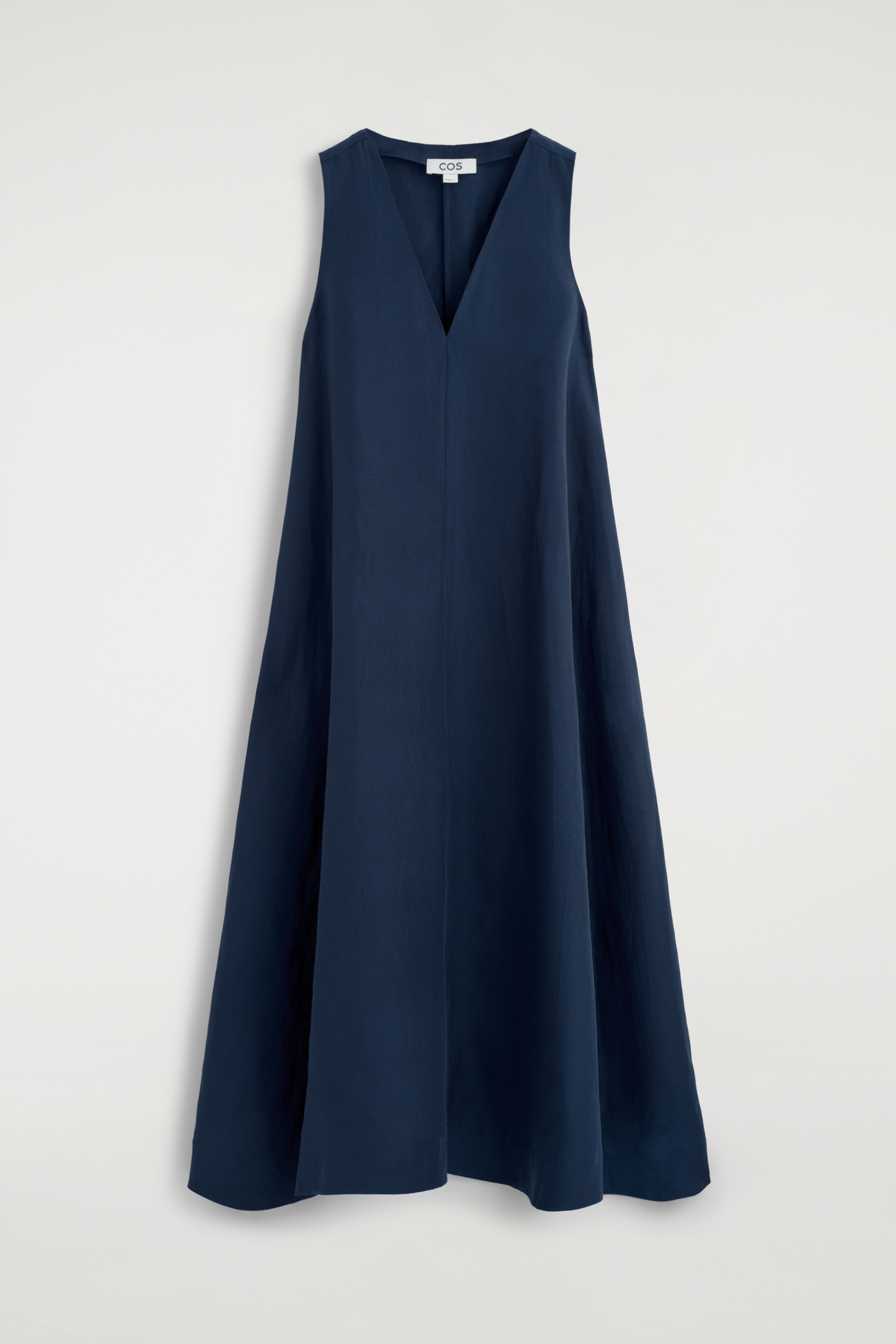 VESTIDO EVASÉ LARGO EN MEZCLA DE LINO - AZUL MARINO