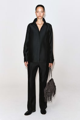 TAILORED SILK STRAIGHT-LEG PANTS — CARBON 2