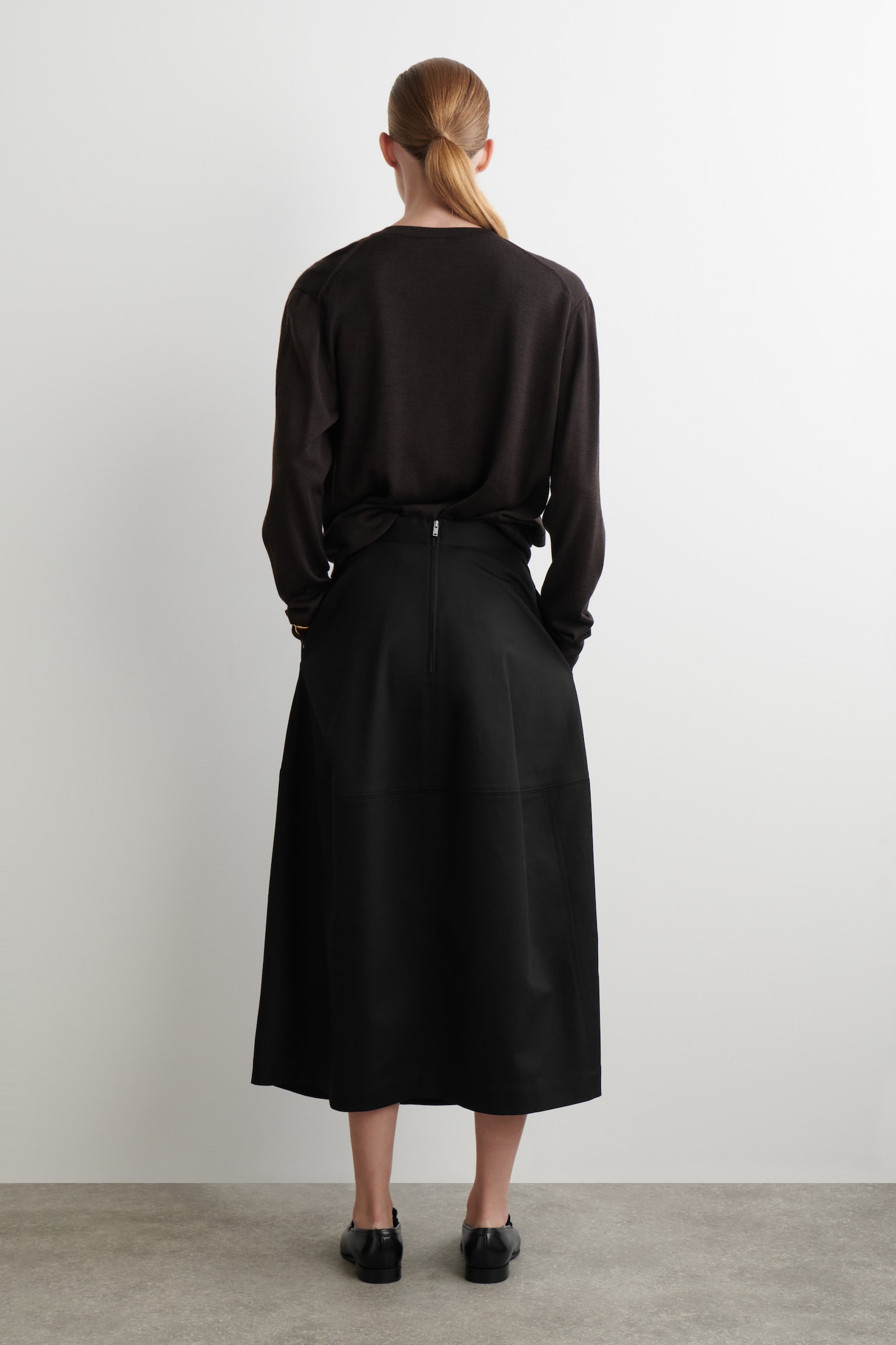 JUPE MIDI VOLUMINEUSE EN COTON - NOIR - 3